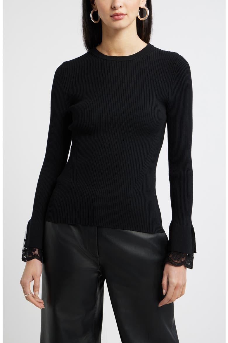 Lace Cuff Ribbed Sweater
