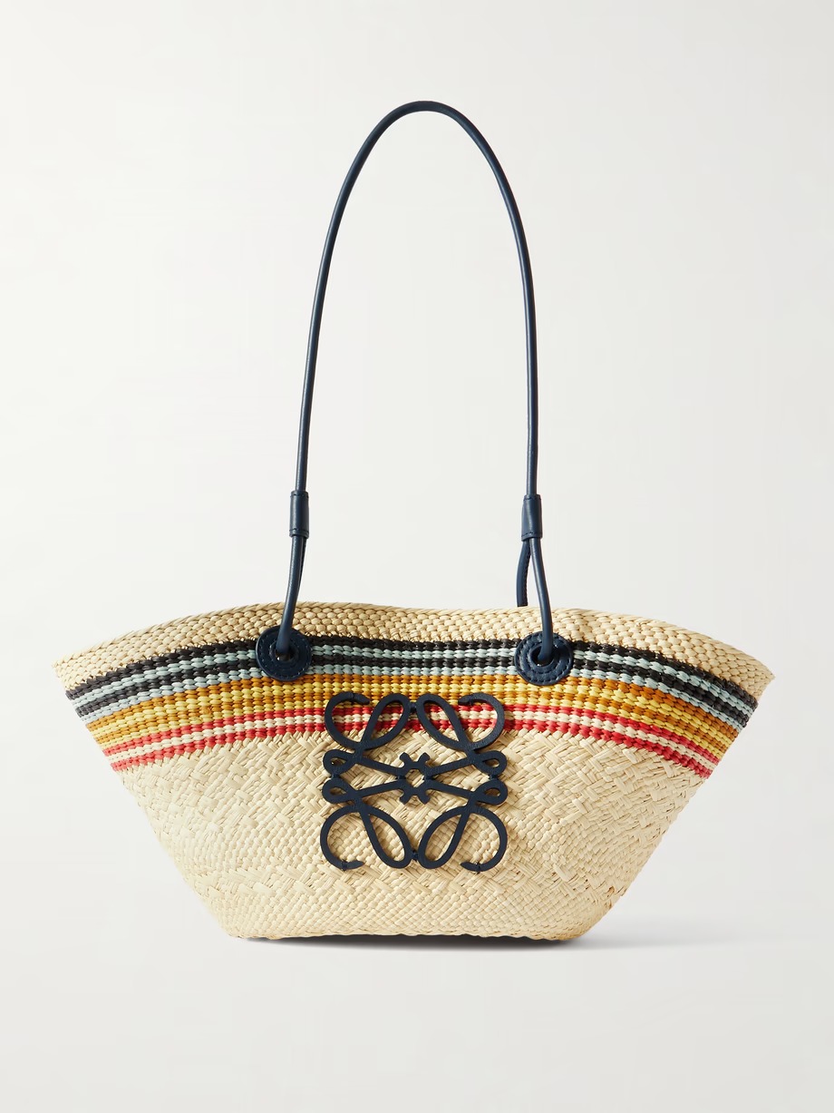 Loewe, + Paula's Ibiza Anagram Basket Small Leather-Trimmed Raffia Tote