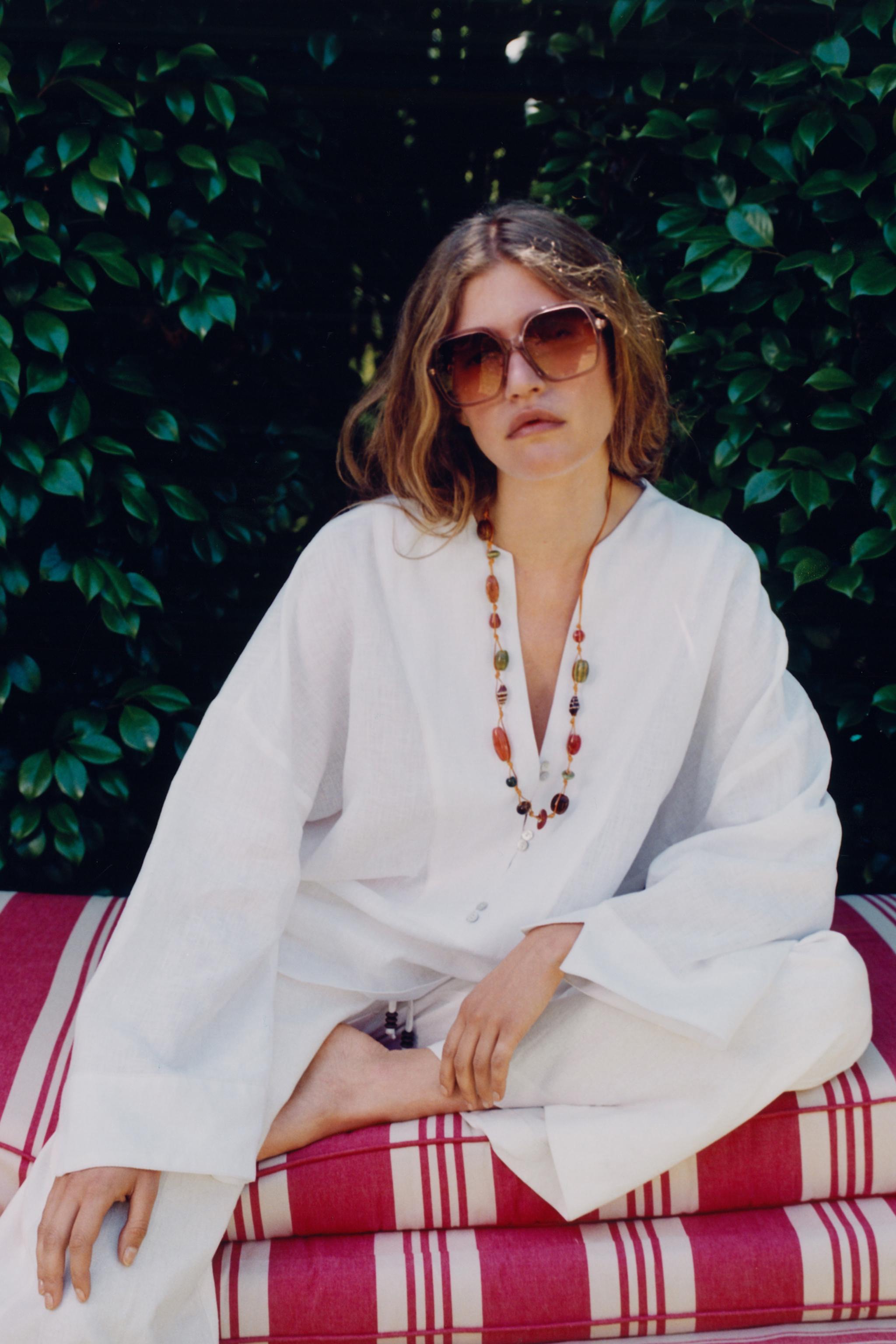 100% Linen Kimono Shirt - White - Xs