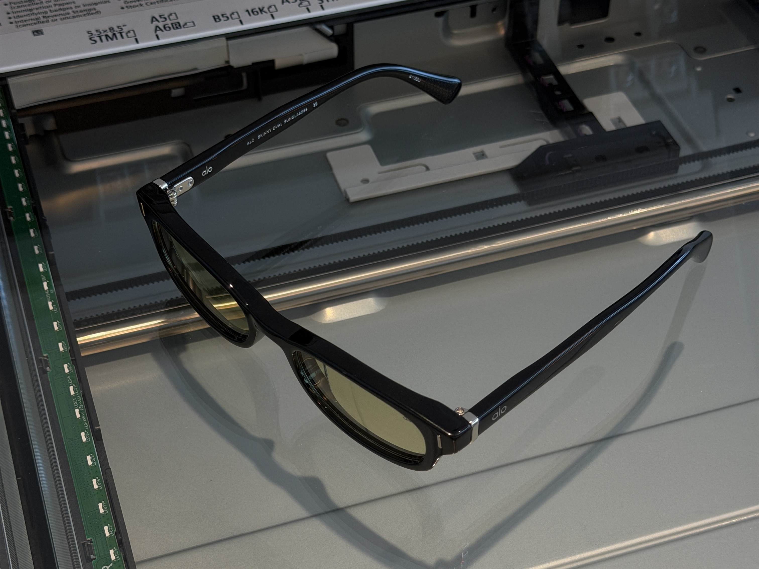 Alo's new yellow-lens Skinny Oval sunglasses.
