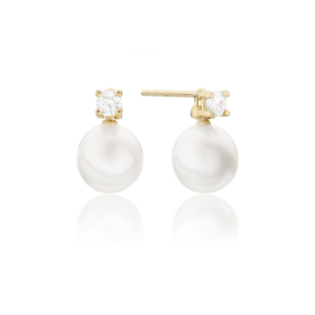 Gold Diamond Style and Pearl Stud Earrings - 18ct. Gold Plated