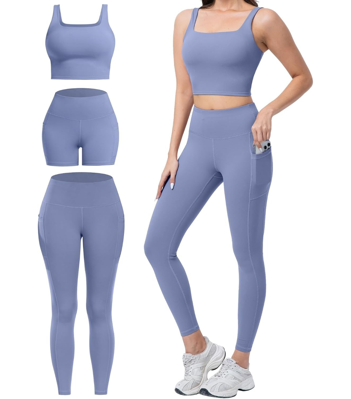 SALSPOR, High-Waisted Leggings With Pockets Tummy Control Biker Shorts With Yoga Sports Bra