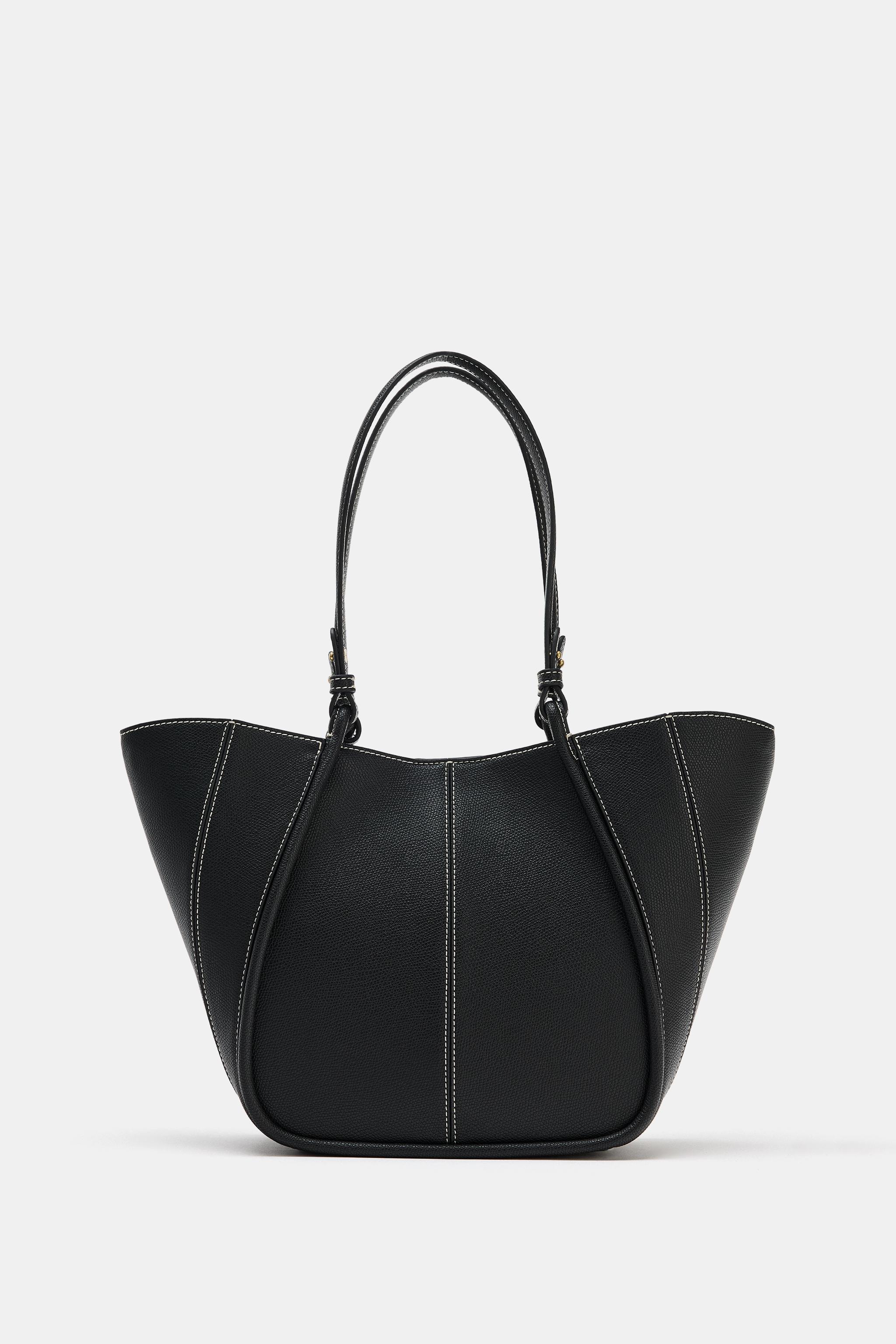 Topstitched Mini Tote Bag - Black - One Size Only