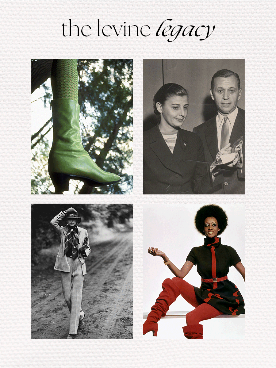 Collage of Herbert Levine shoes and design.