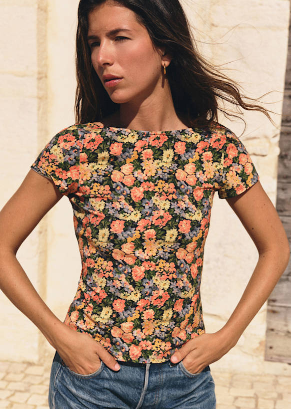 Anissa T-Shirt - Floraline Print - Organic Cotton - Textile Made From Organic Fibers - Sézane