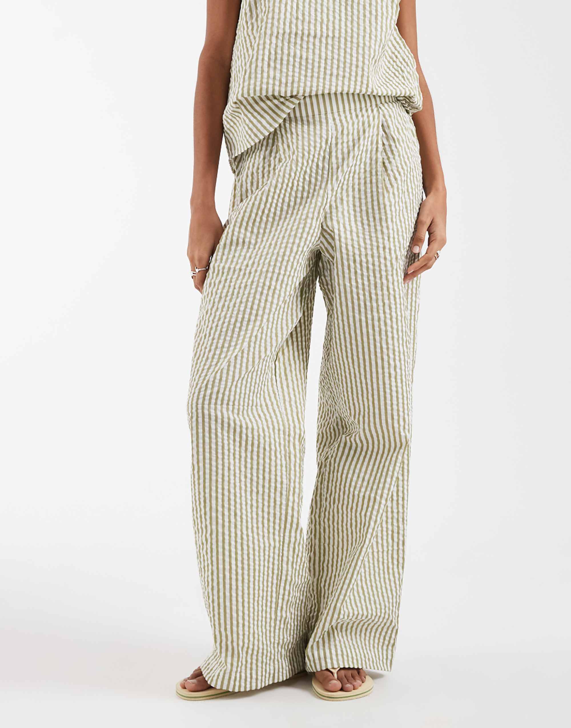 Asos Design Seersucker Co-Ord Volume Trouser in Stripe