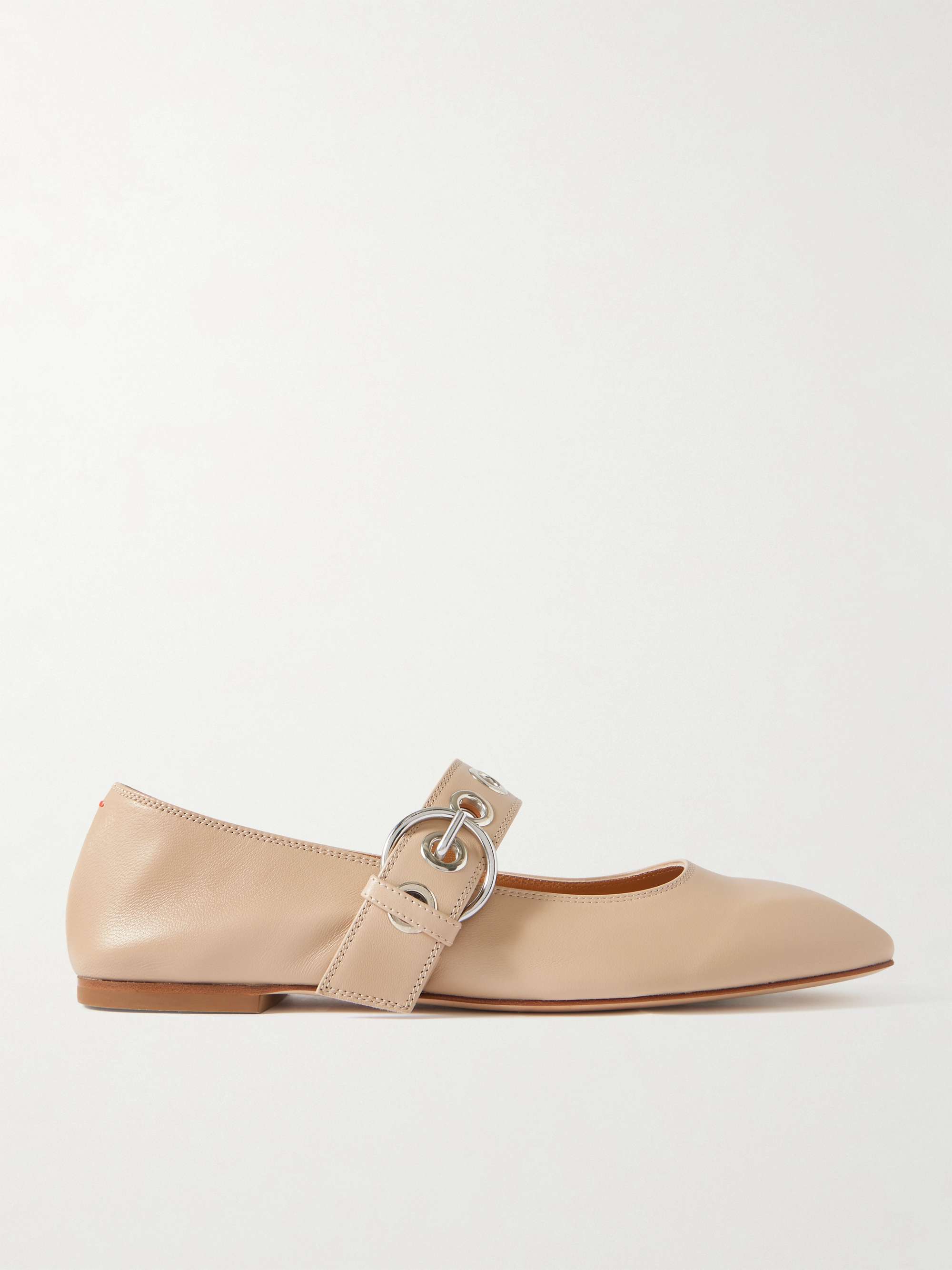 Uma Eyelet-Embellished Leather Mary Jane Ballet Flats