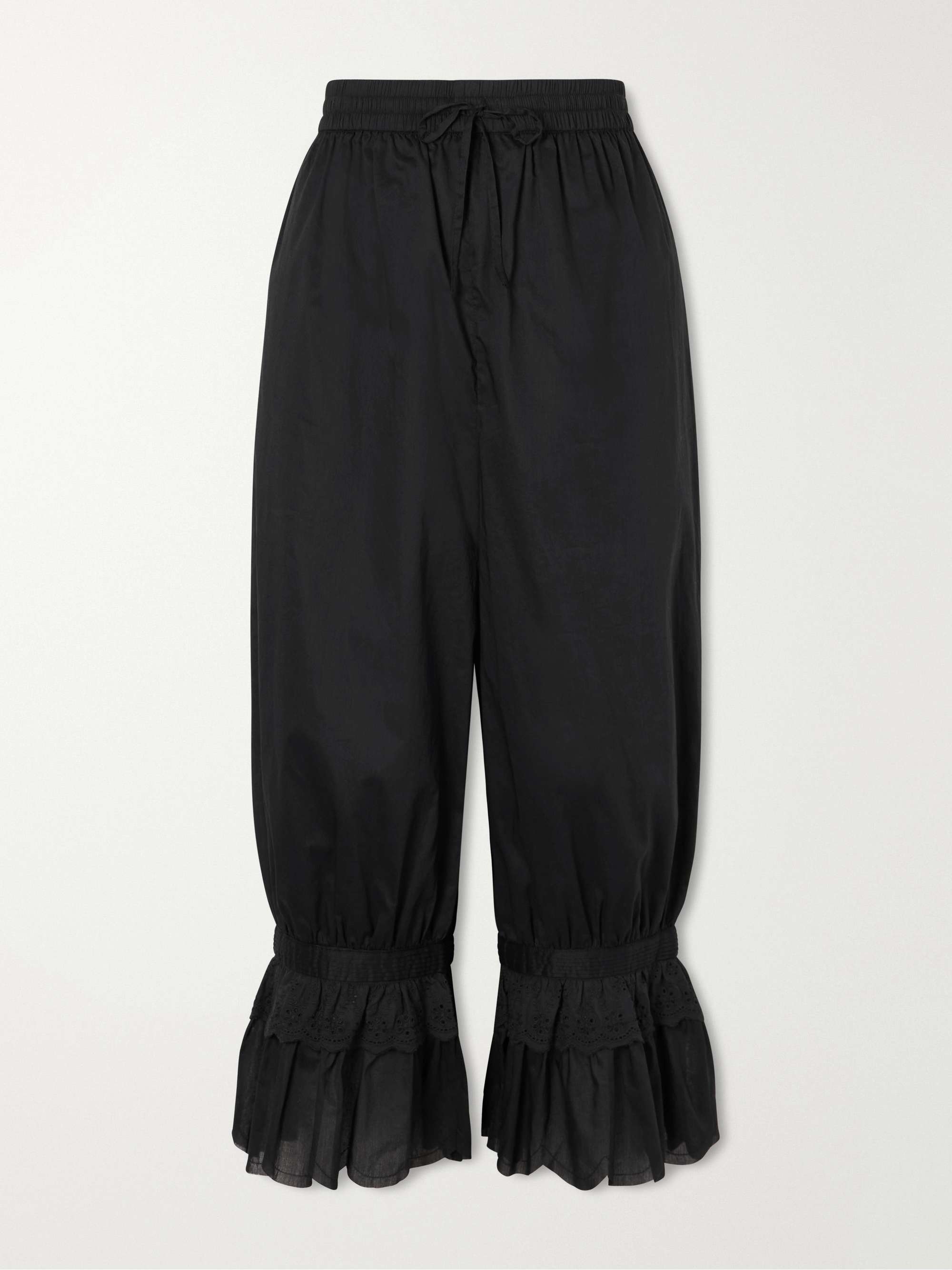 Renzo Cropped Scalloped Cotton-Voile Balloon Pants