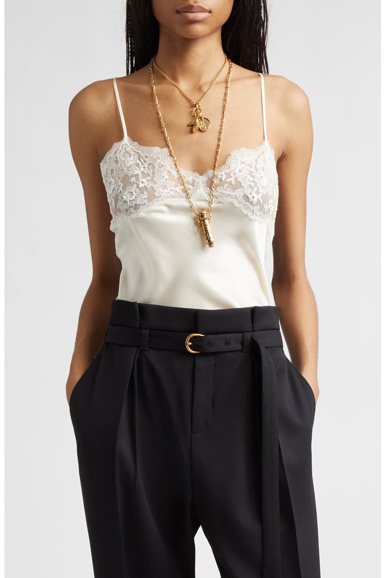 Lace Trim Silk Satin Camisole