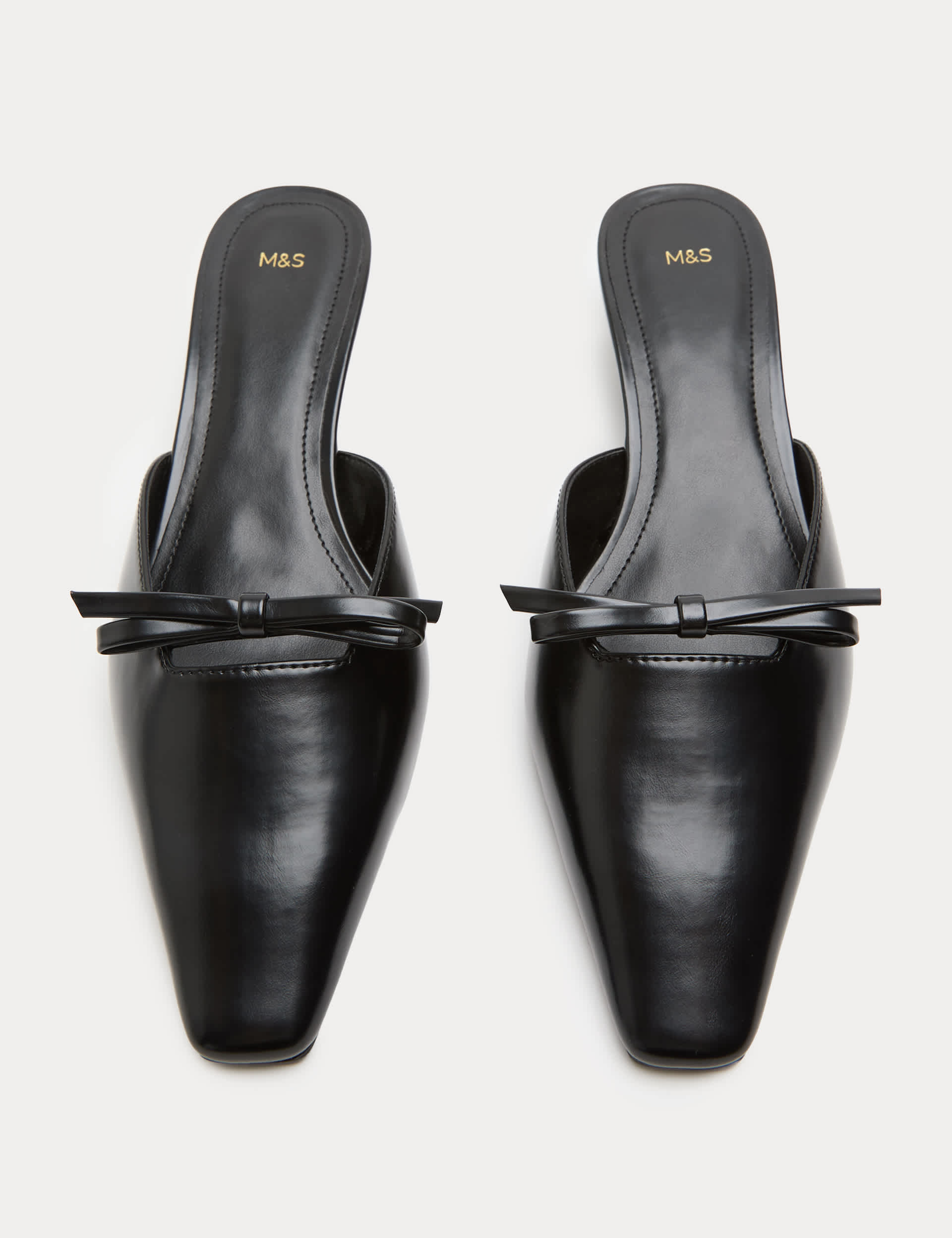 Bow Detail Kitten Heel Square Toe Mules