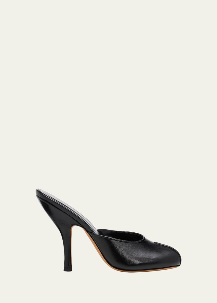 105mm Date Leather Peep-Toe Mules