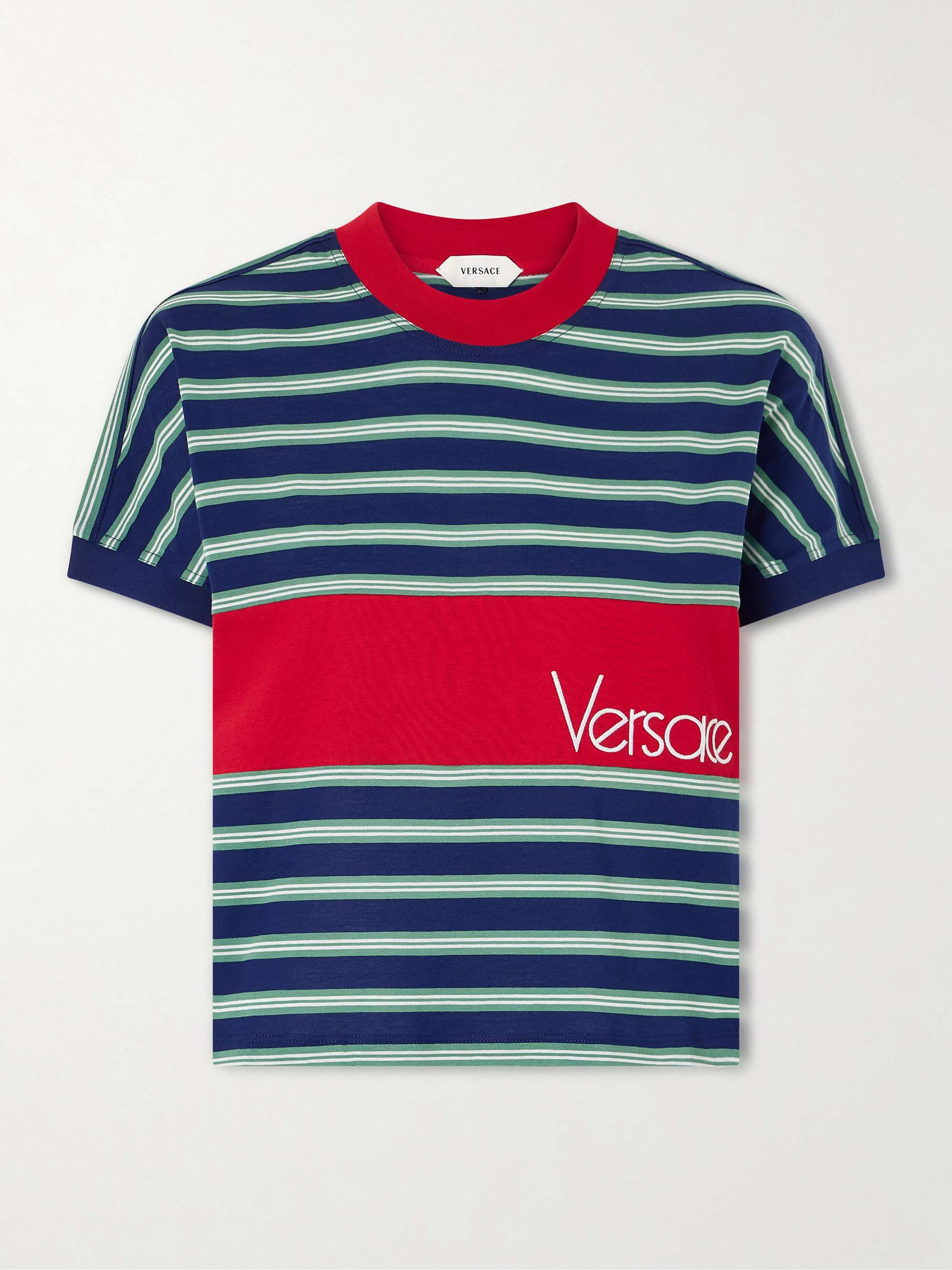 Logo-Embroidered Striped Cotton-Jersey T-Shirt
