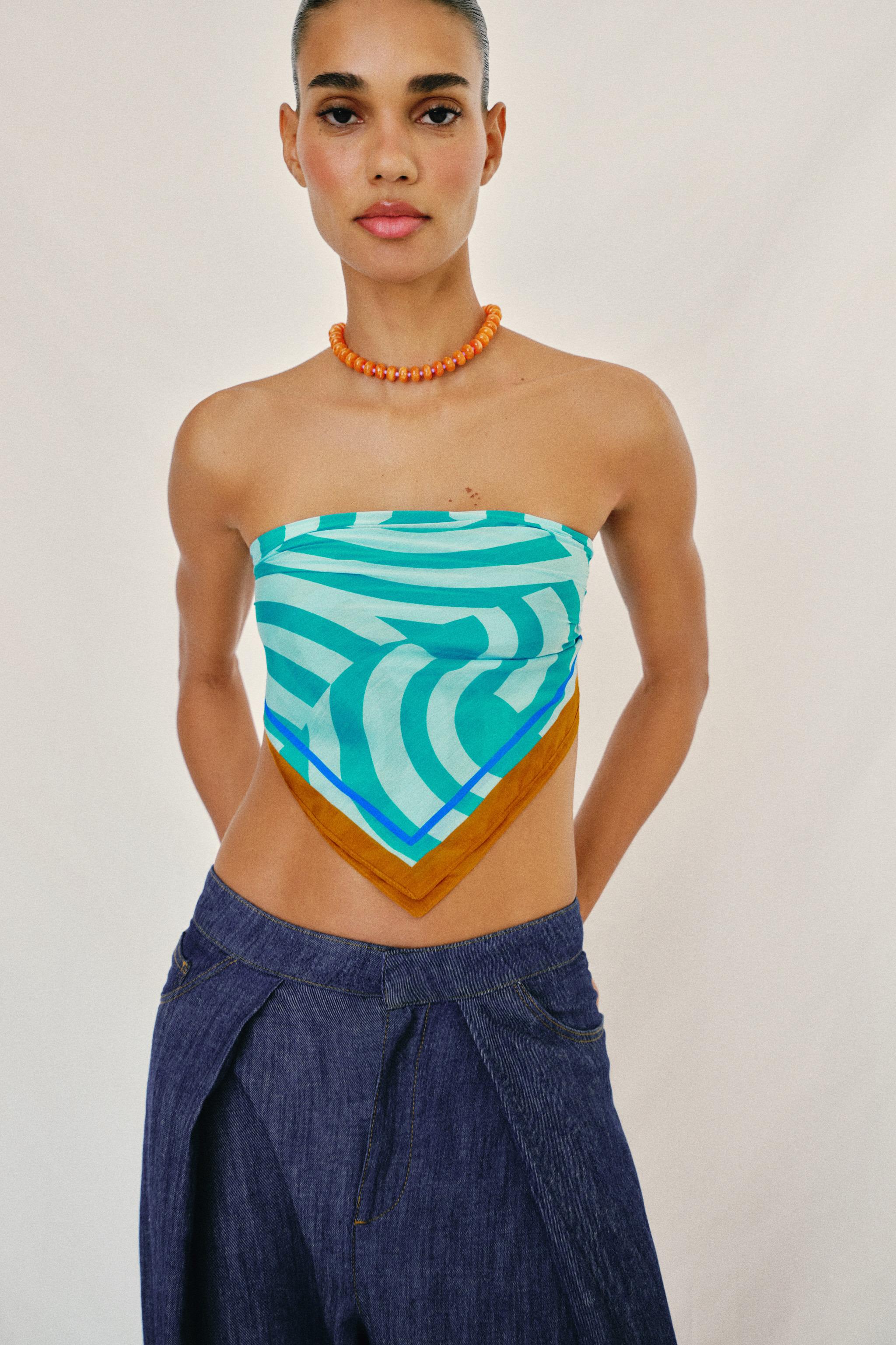 Wave Print Silk Scarf - Blue - M
