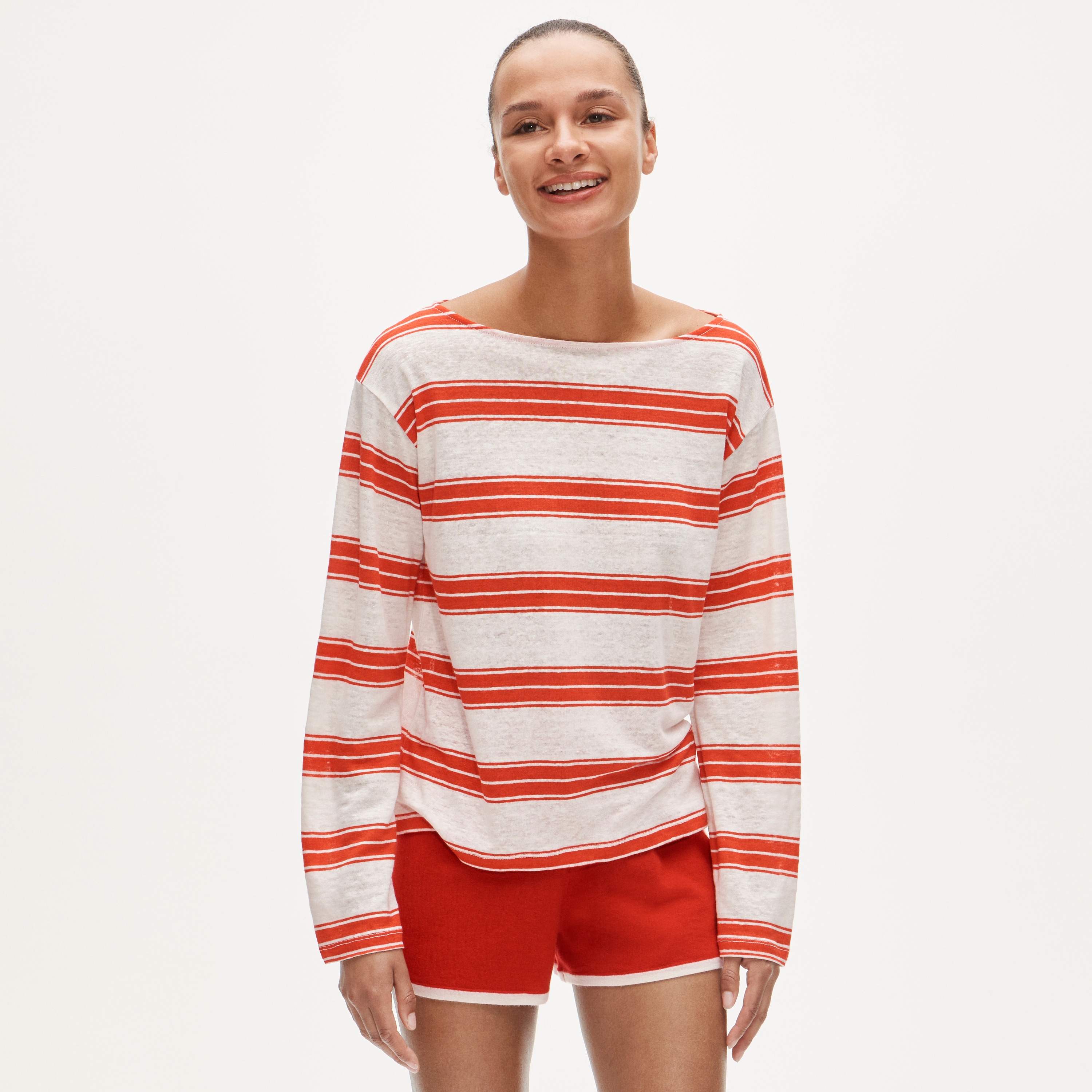 J.Crew, Relaxed Boatneck Linen Long-Sleeve T-Shirt in Stripe