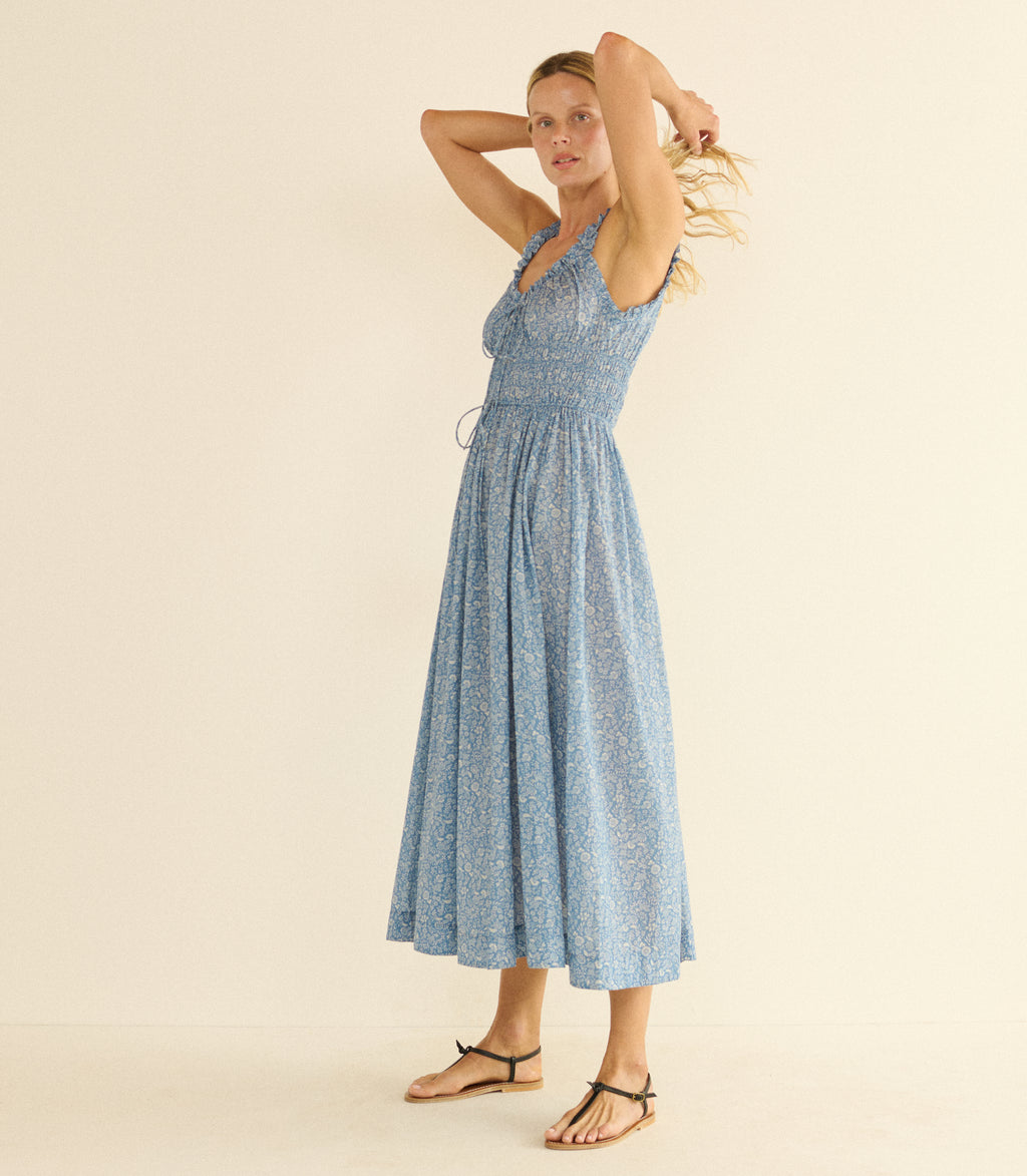 Emmaretta Dress -- Blue Garden Bloom