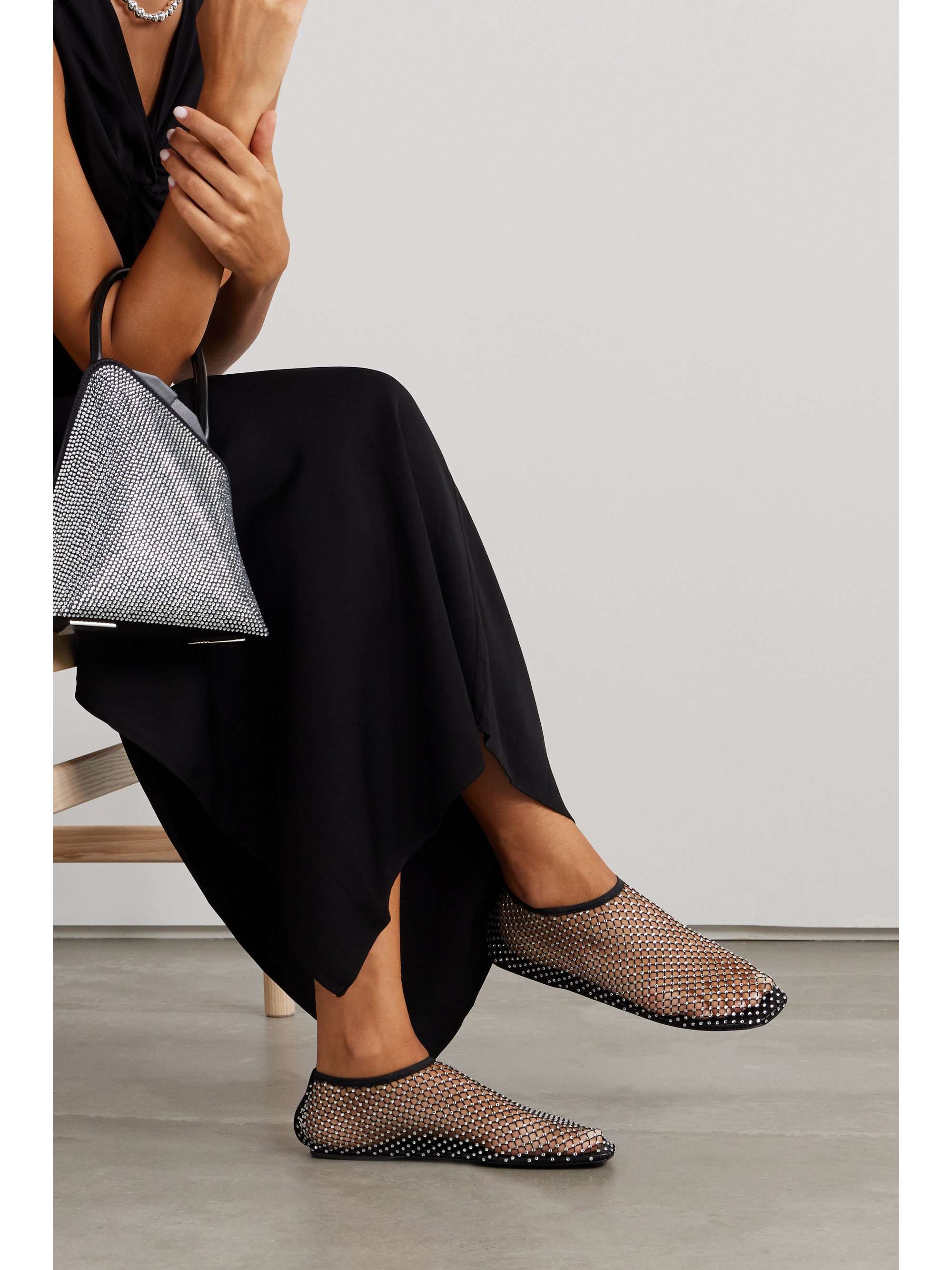 Minette Crystal-Embellished Mesh Ballet Flats