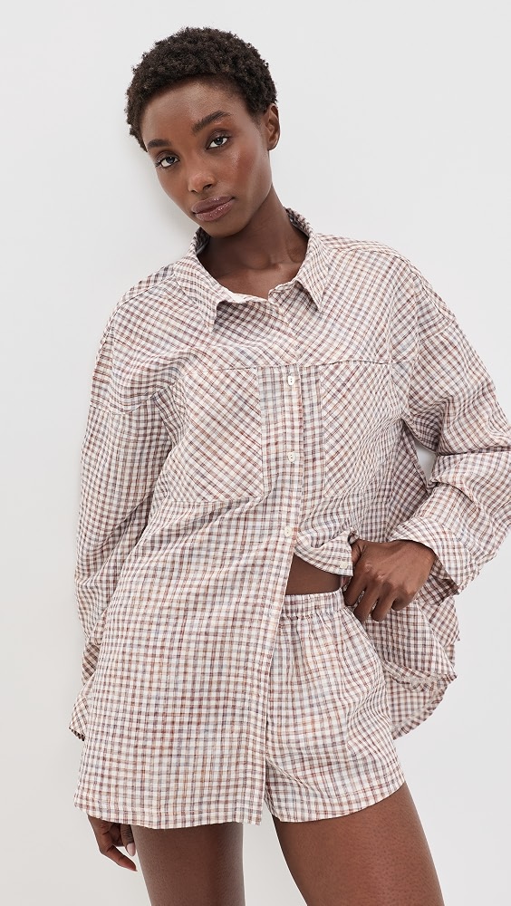 Cross My Heart Button Down Shirt - Ivory Combo