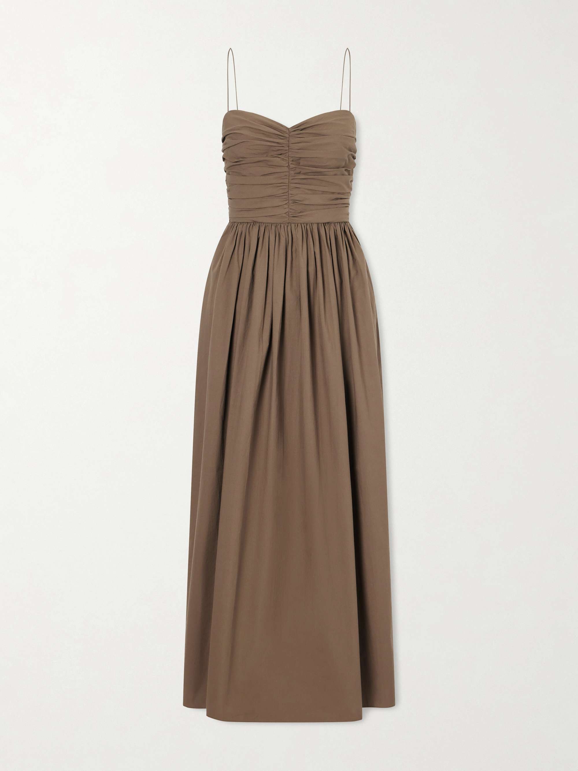 Gathered Organic Cotton-Poplin Midi Dress