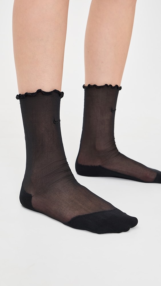 Sheer Roll Top Ankle Socks - Black
