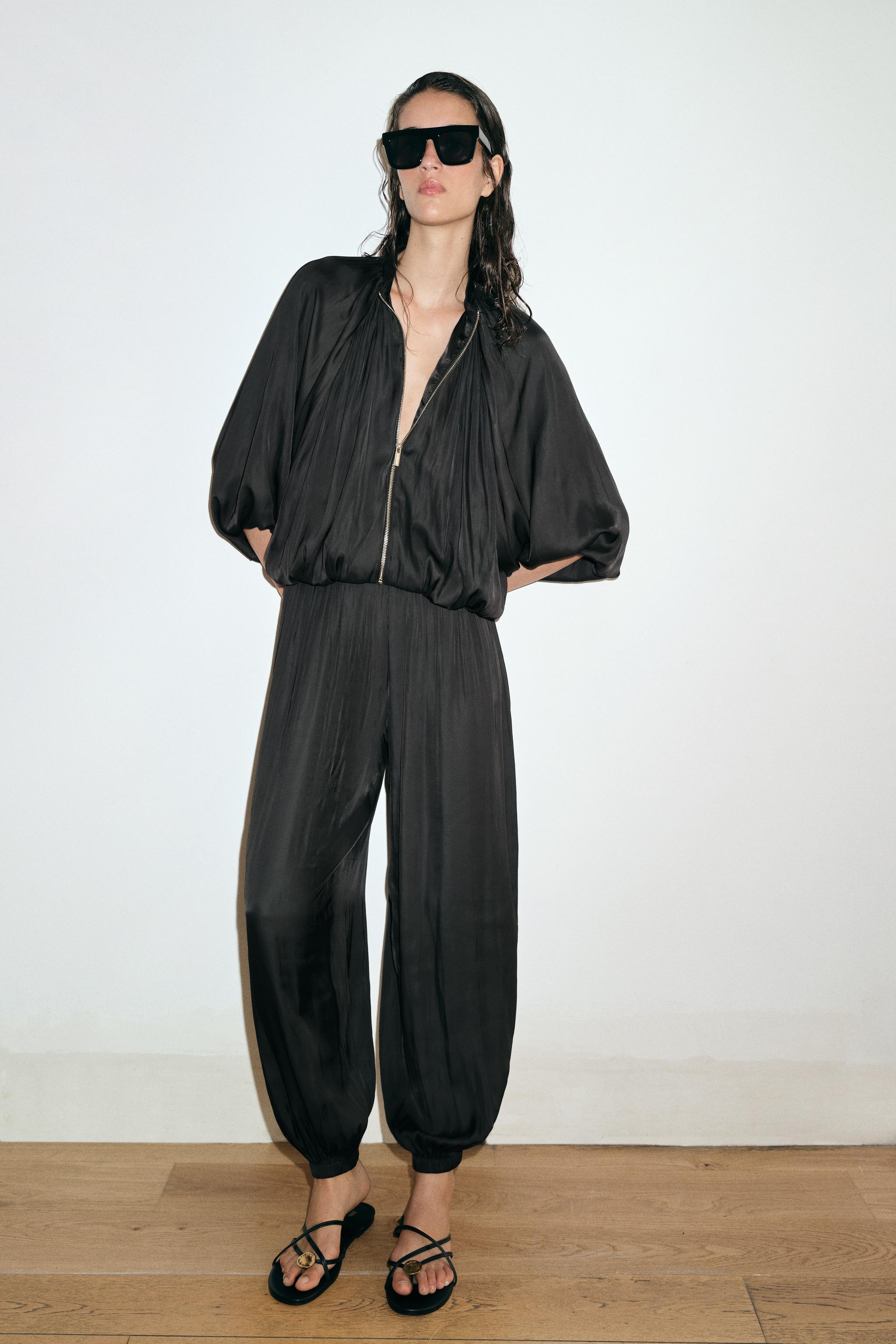Satin Effect Balloon Pants - Black - Xs