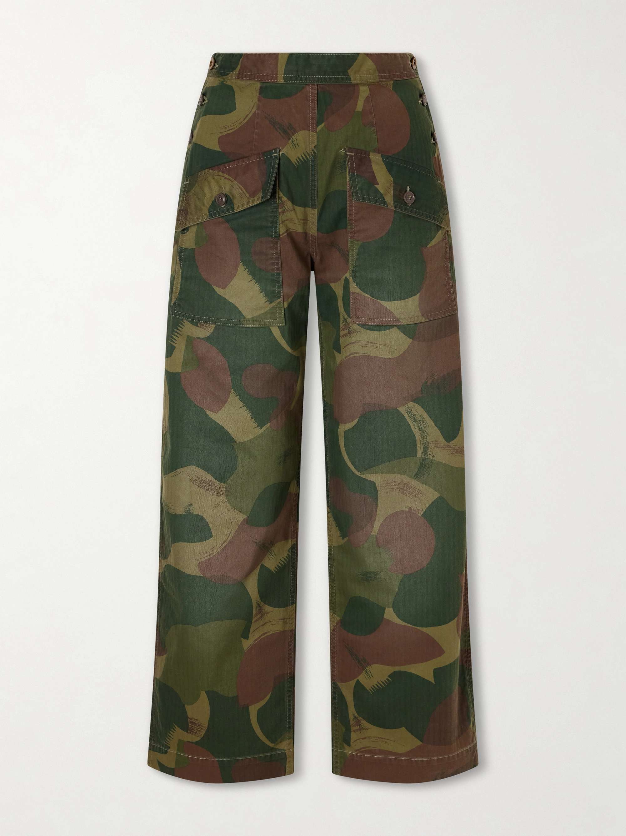 Camouflage-Print Cotton Wide-Leg Pants