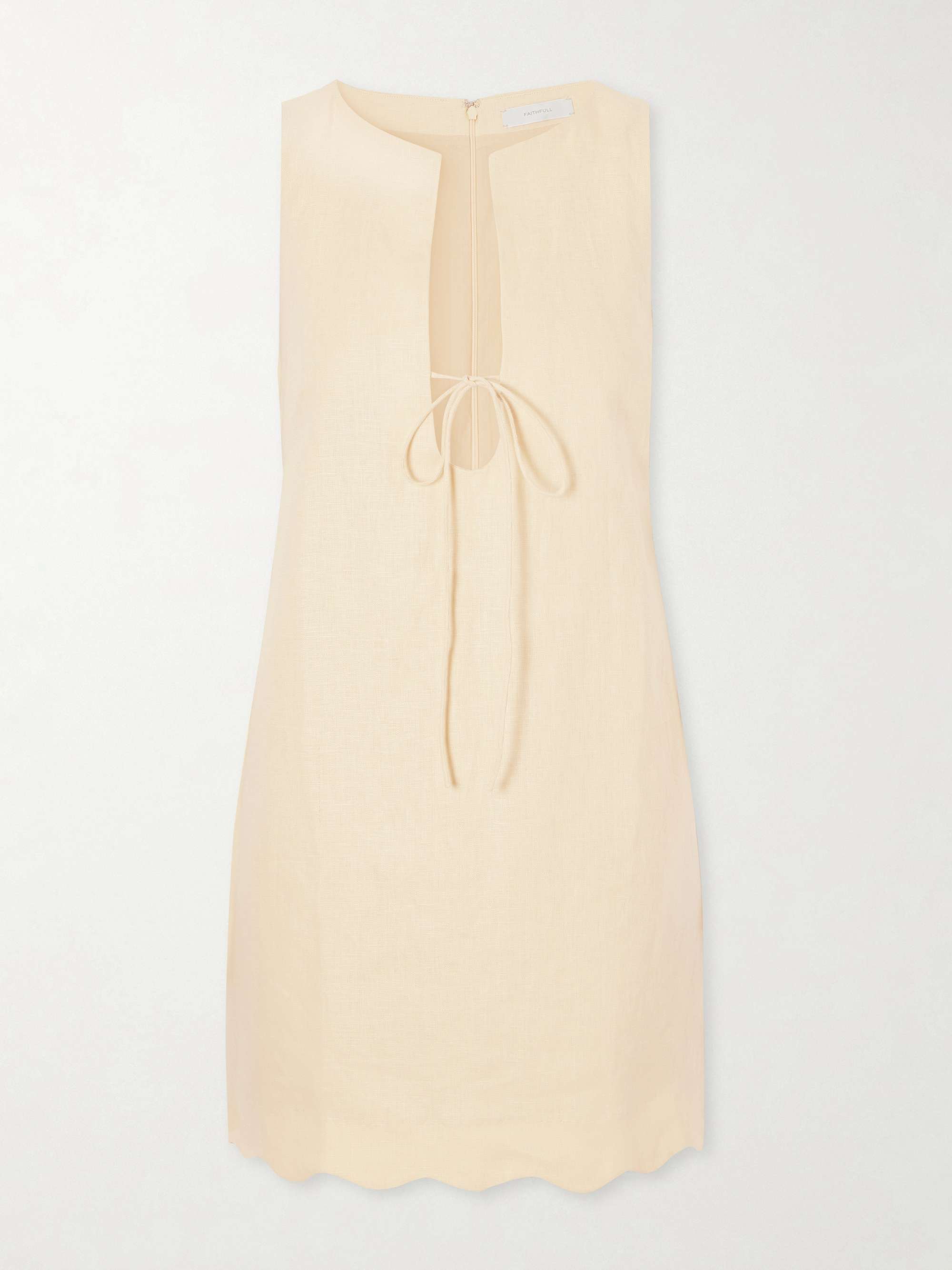 Alondra Tie-Detailed Scalloped Linen Mini Dress
