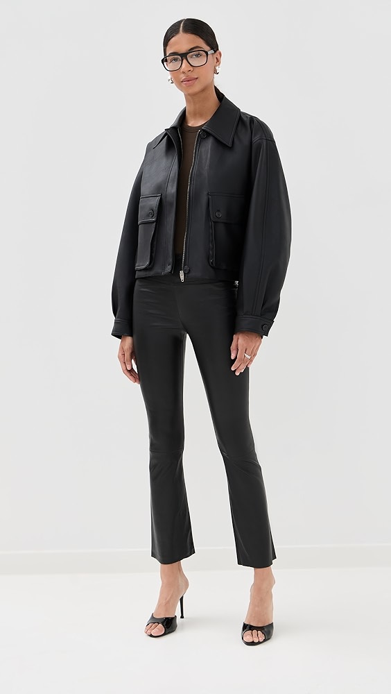 High Waist Leather Ankle Flare Leggings - Black