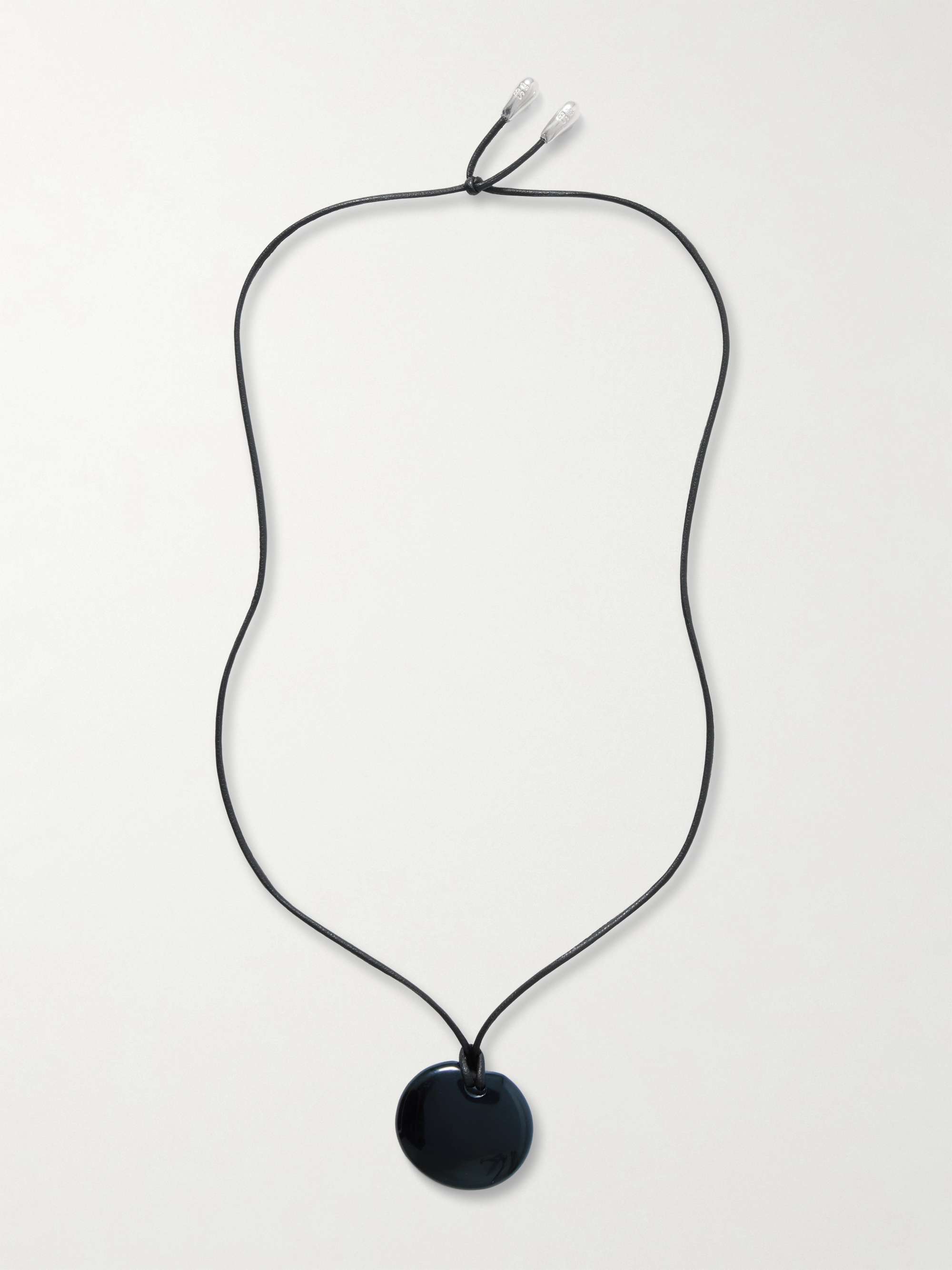 Small Full Moon Silver, Cord and Onyx Necklace