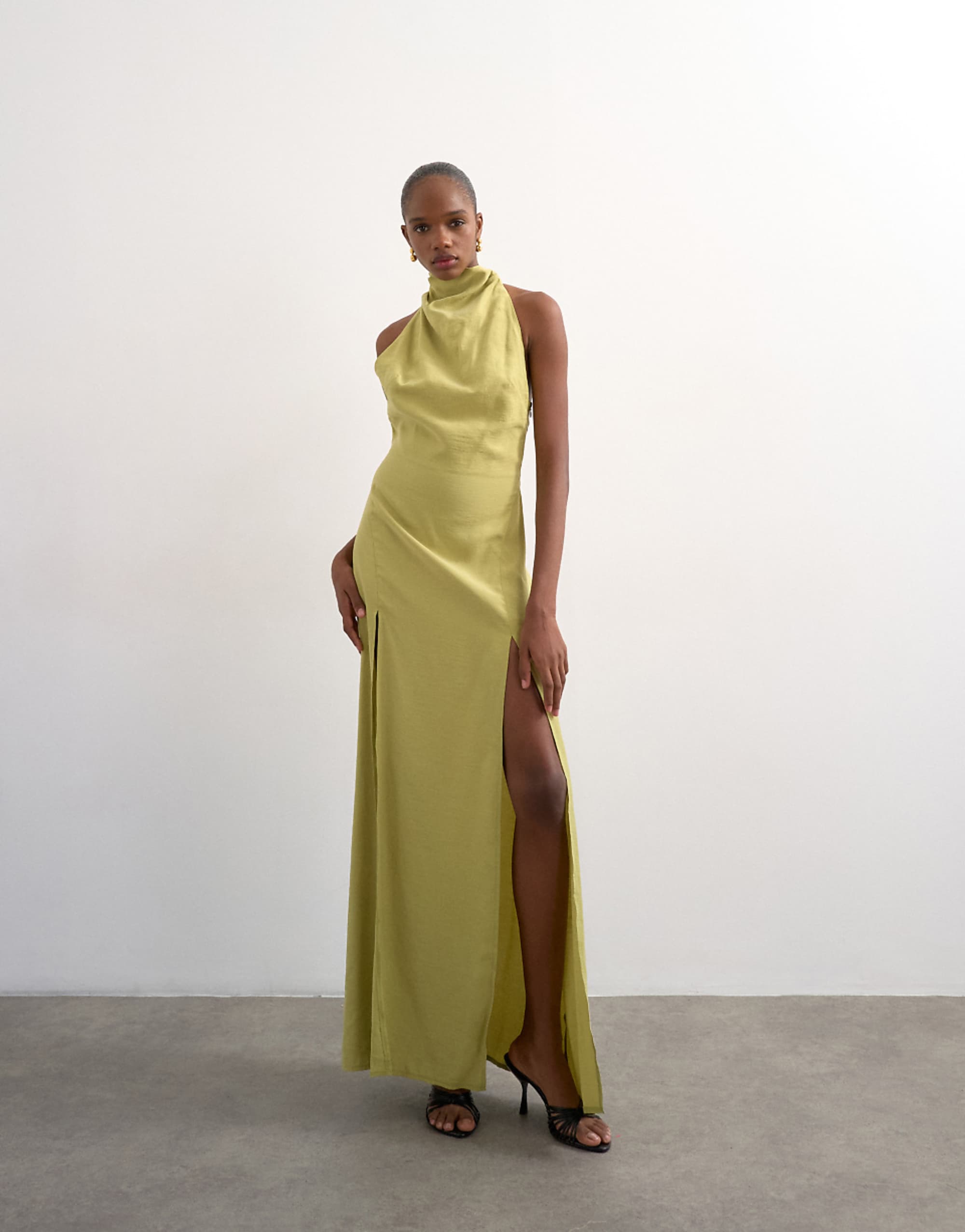 Topshop Halter Cowl Maxi Dress in Lime