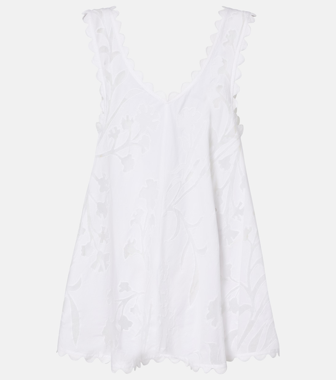 Embroidered Scalloped Cotton Minidress in White - Juliet Dunn