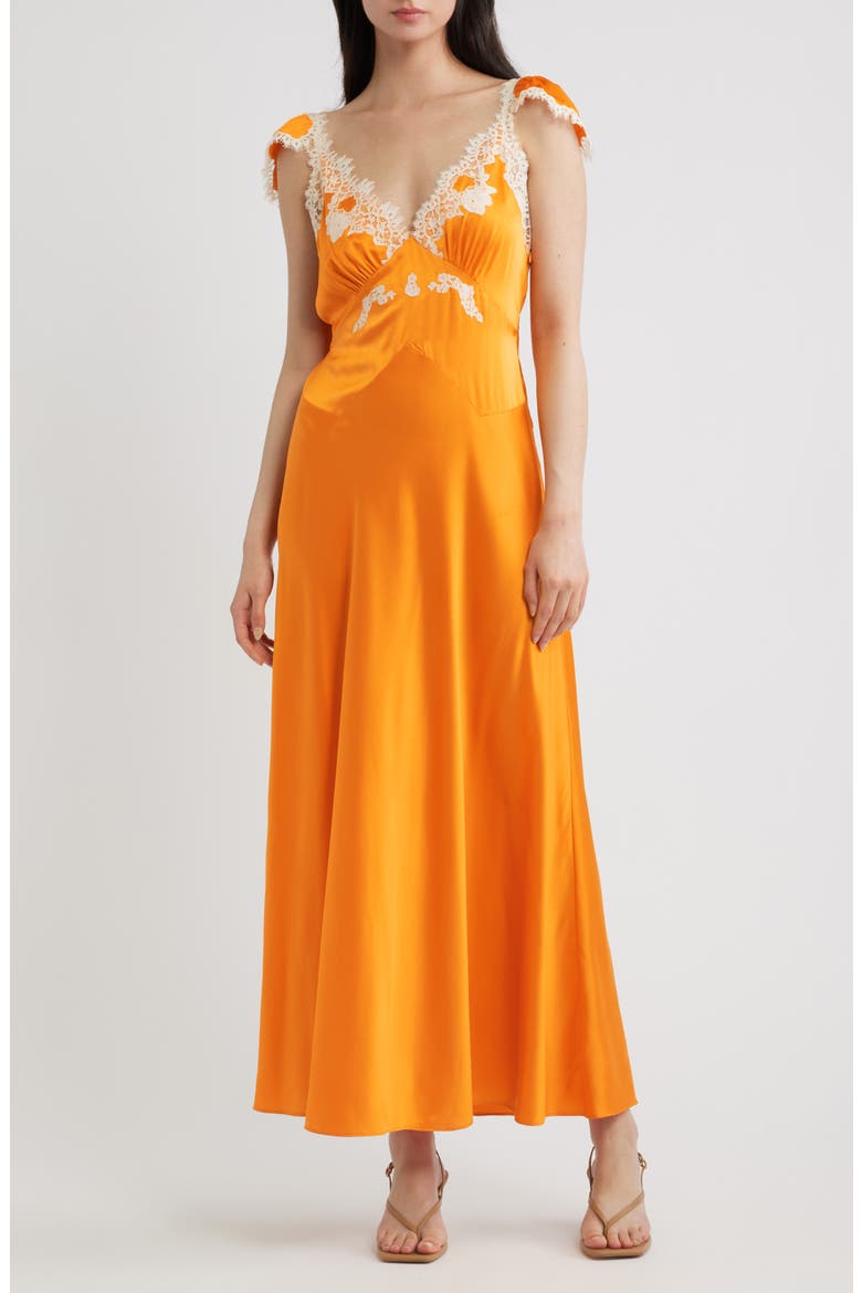 Fiona Lace Trim Silk Blend Maxi Dress