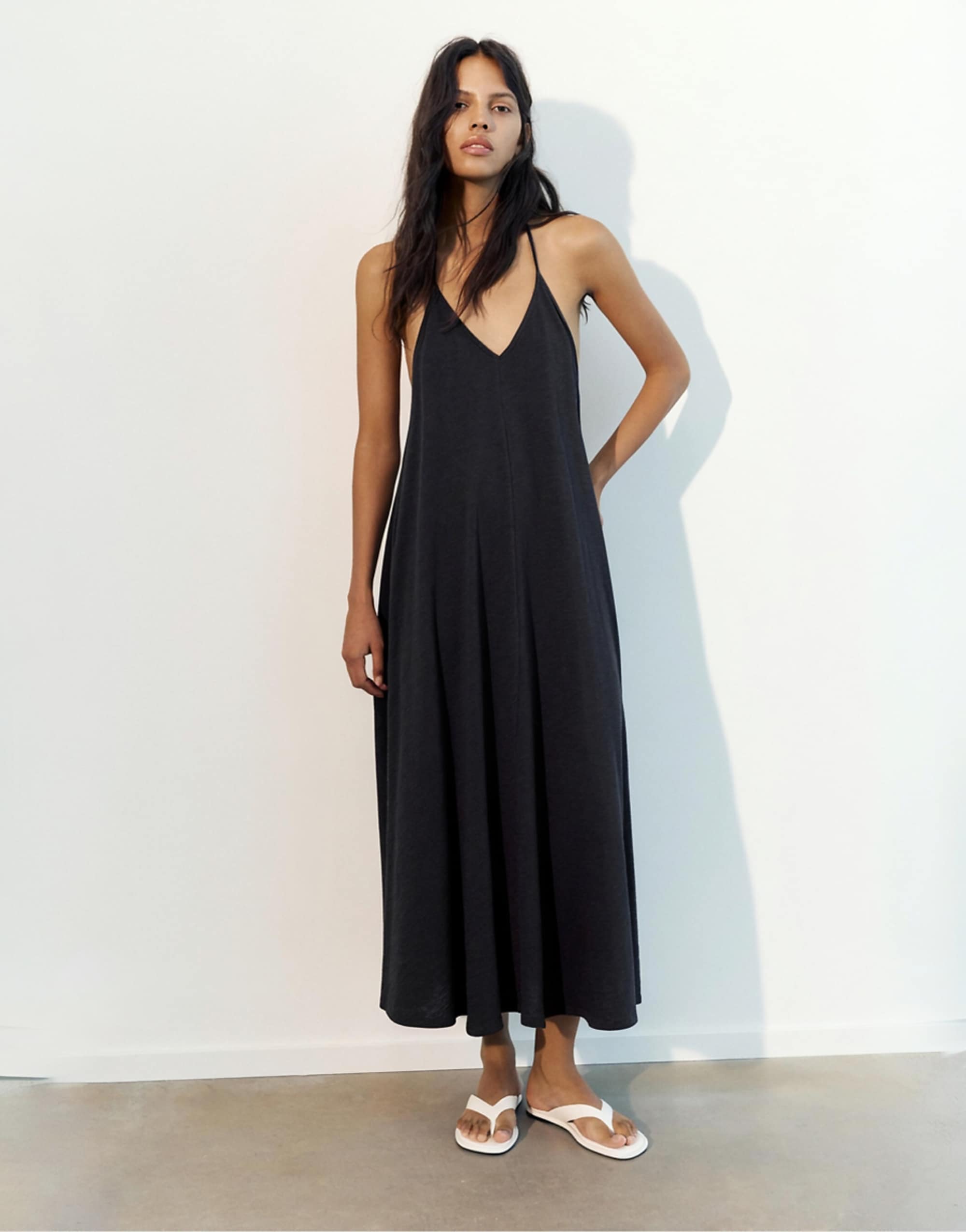 Pull&bear Midi Dress With Back Straps in Grey