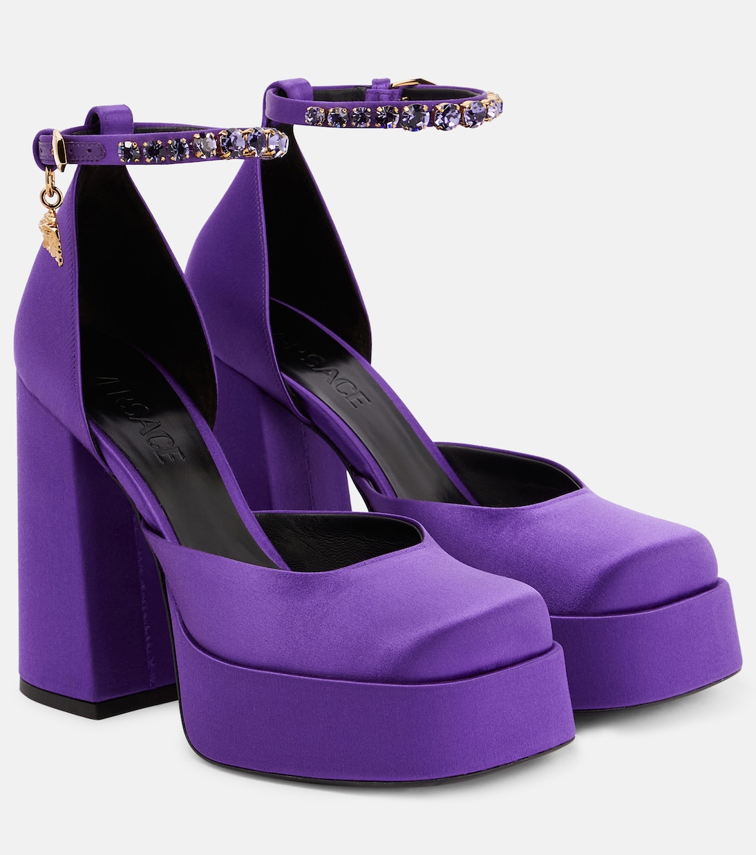 Medusa Aevitas Satin Platform Pumps in Purple - Versace