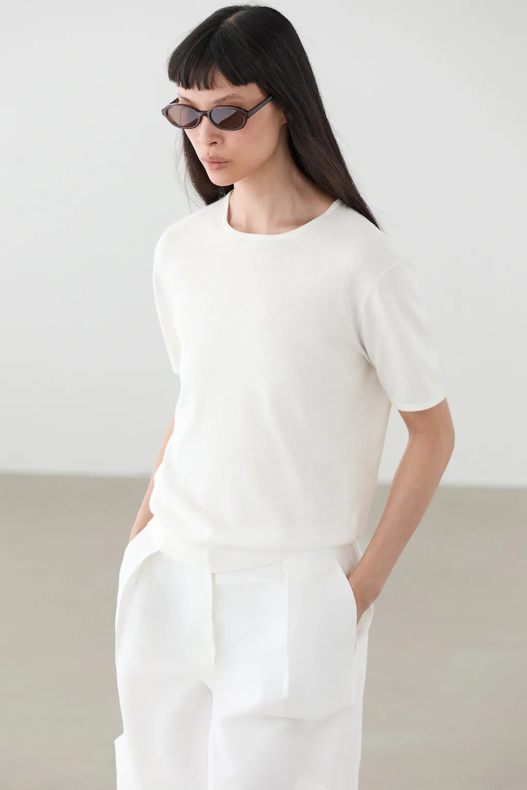 Massimo Dutti, Cotton Blend Knit Short-Sleeve Sweater
