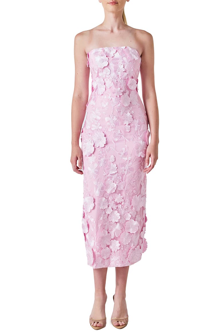 3d Appliqu&eacute; Strapless Maxi Dress