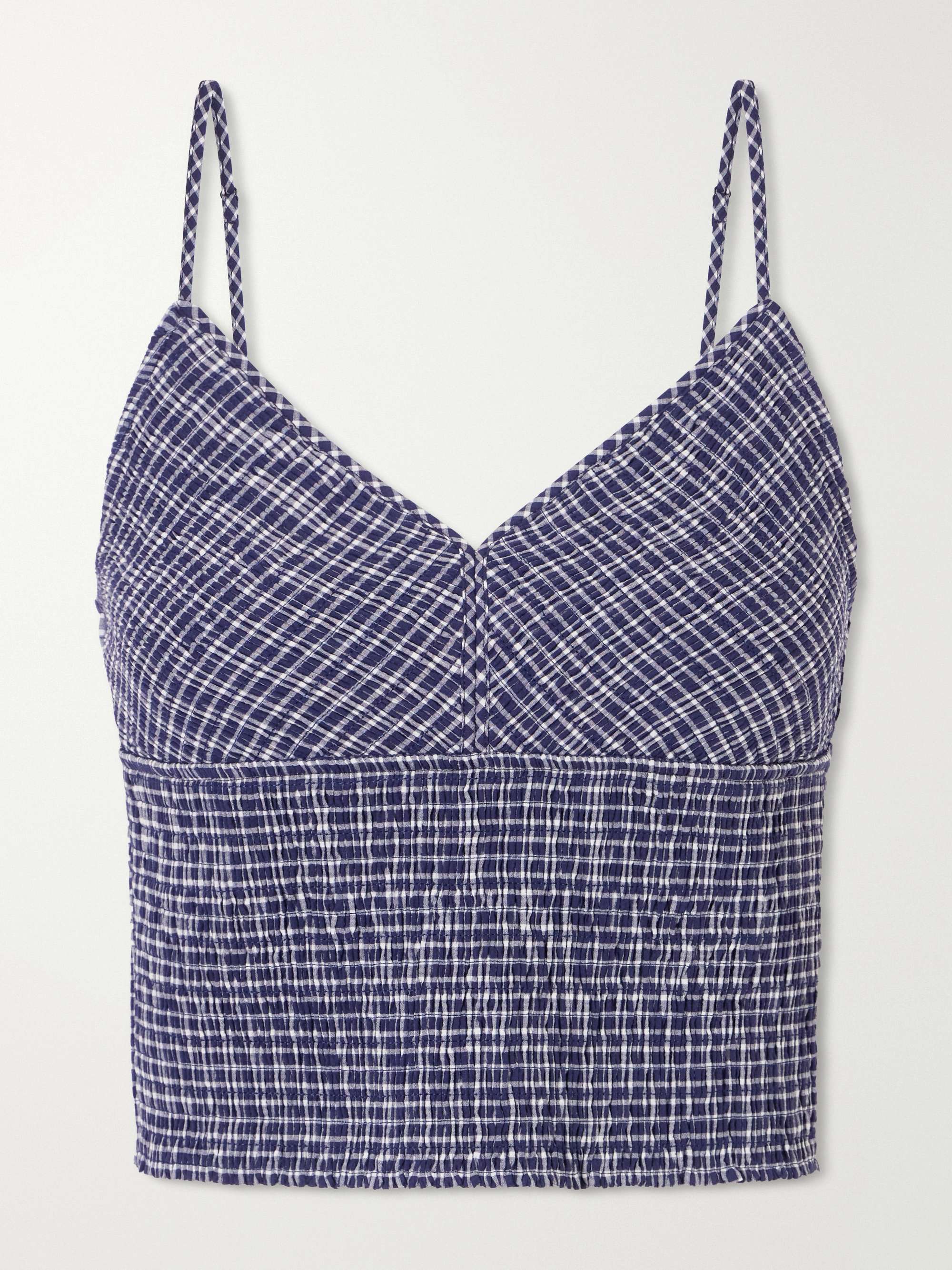 Anora Smocked Striped Stretch-Knit Cotton-Blend Top