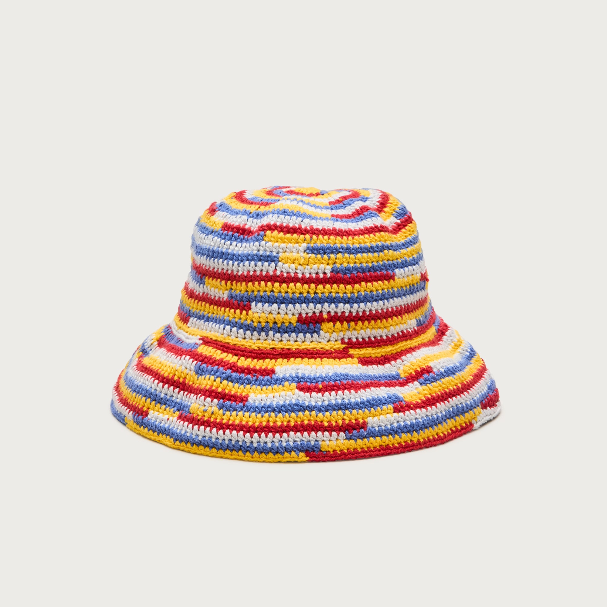Wide-Brim Crochet Bucket Hat in Striped Cotton