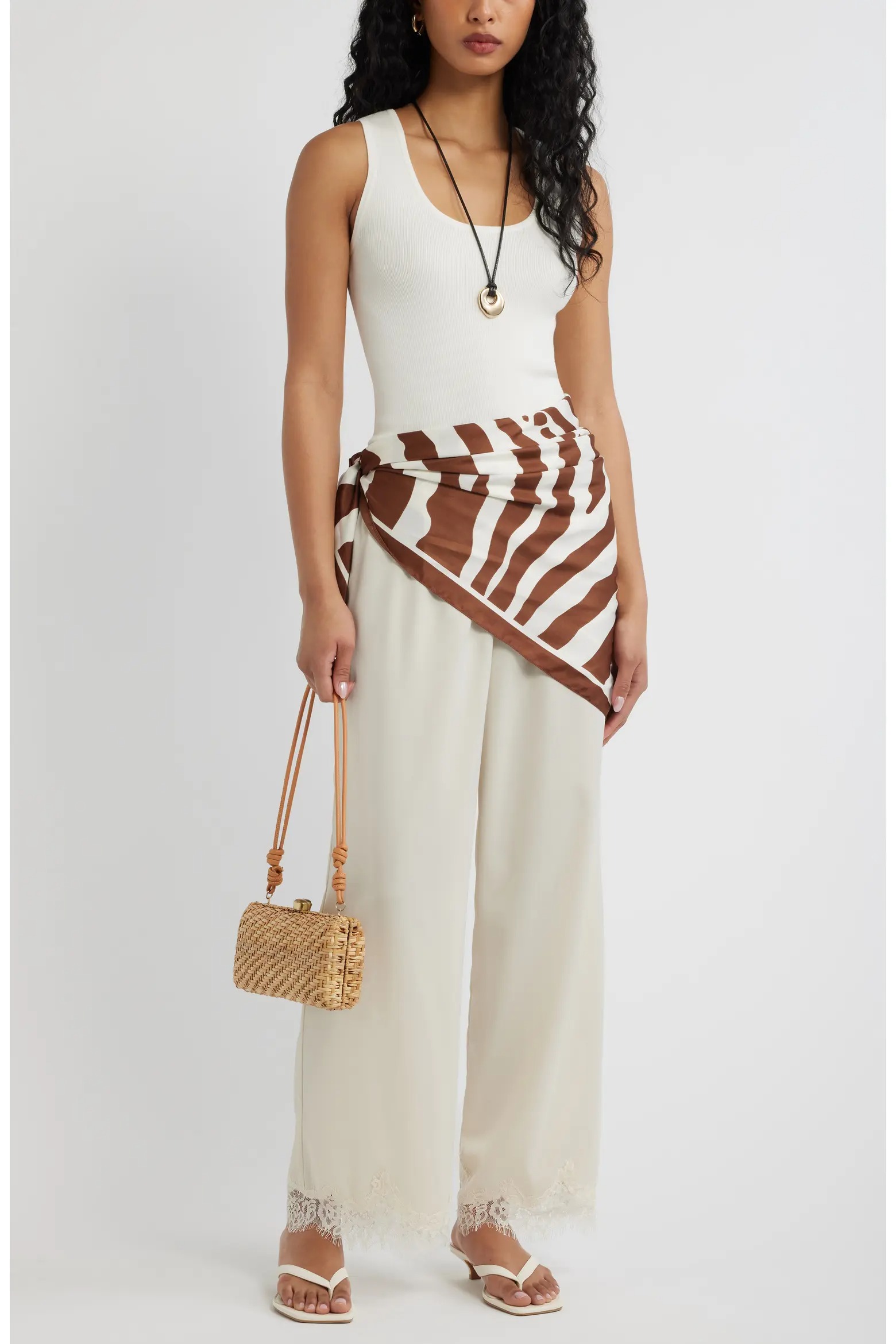 Open Edit, Lace Trim Satin Pants