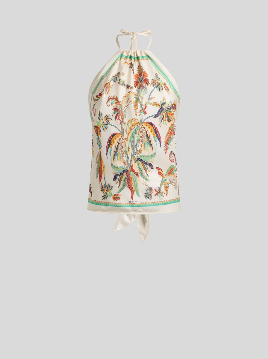Silk Top With Halterneck and Paisley Foliage Motif
