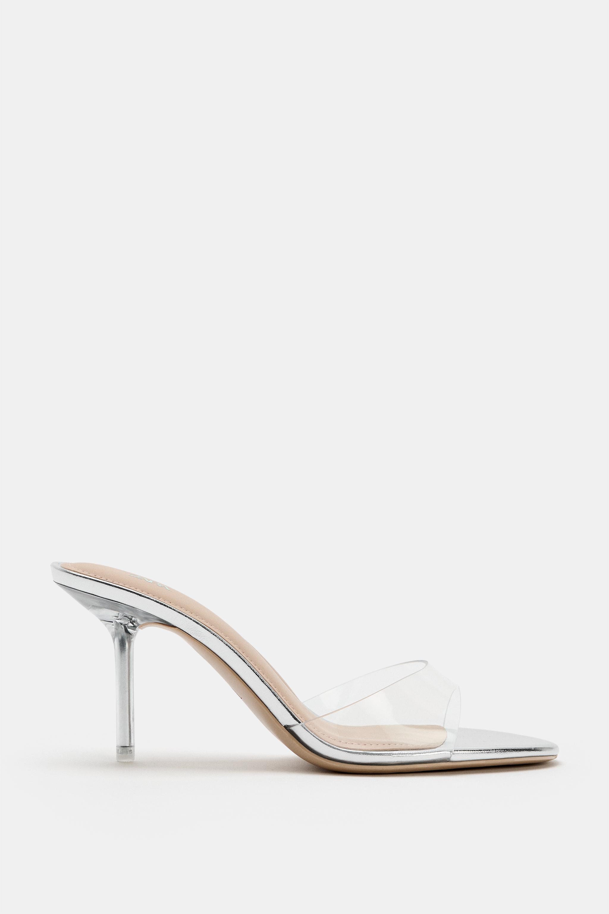 Laminated Vinyl Heel Sandals - Silver - 2