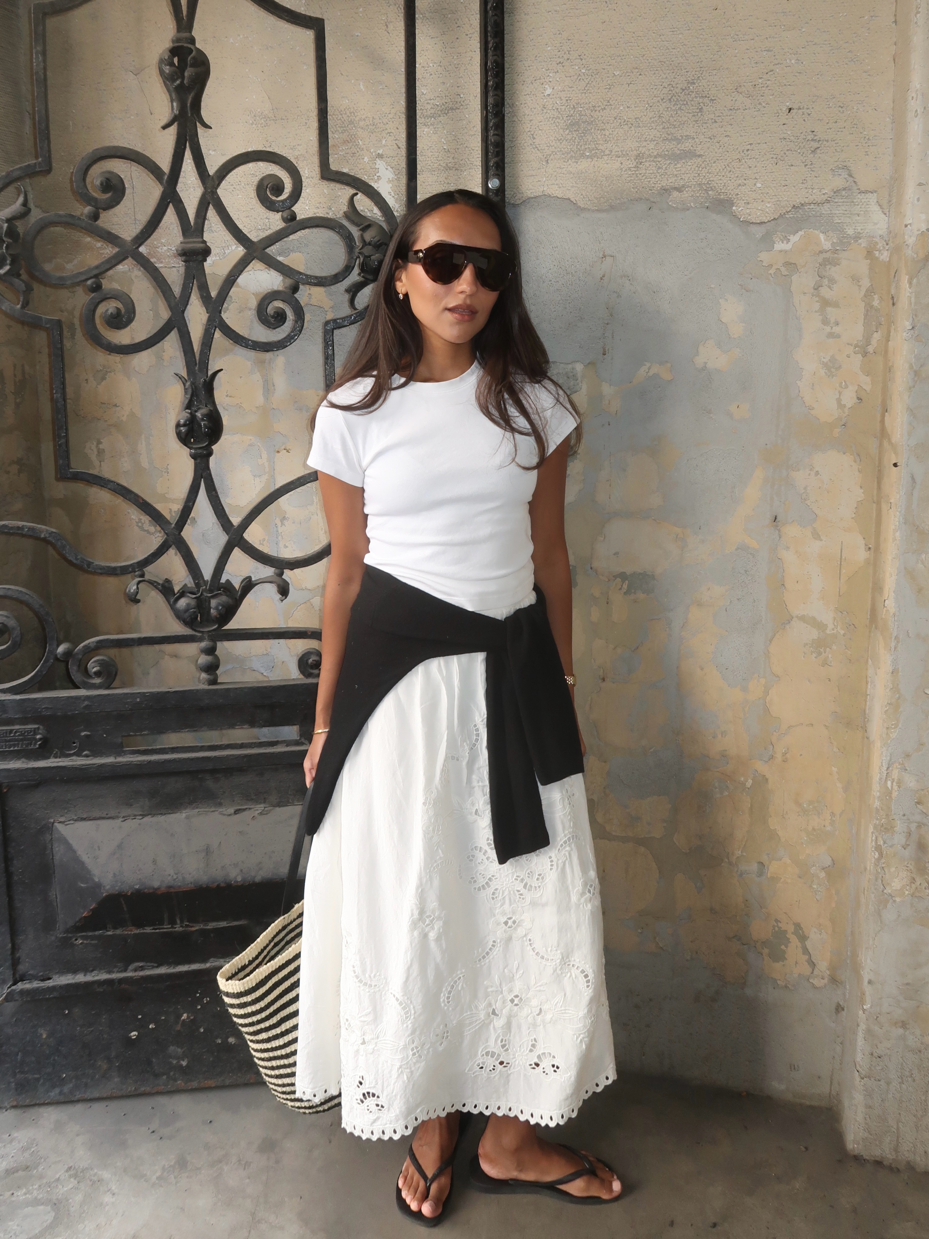 Ingrid in white T-shirt and maxi skirt