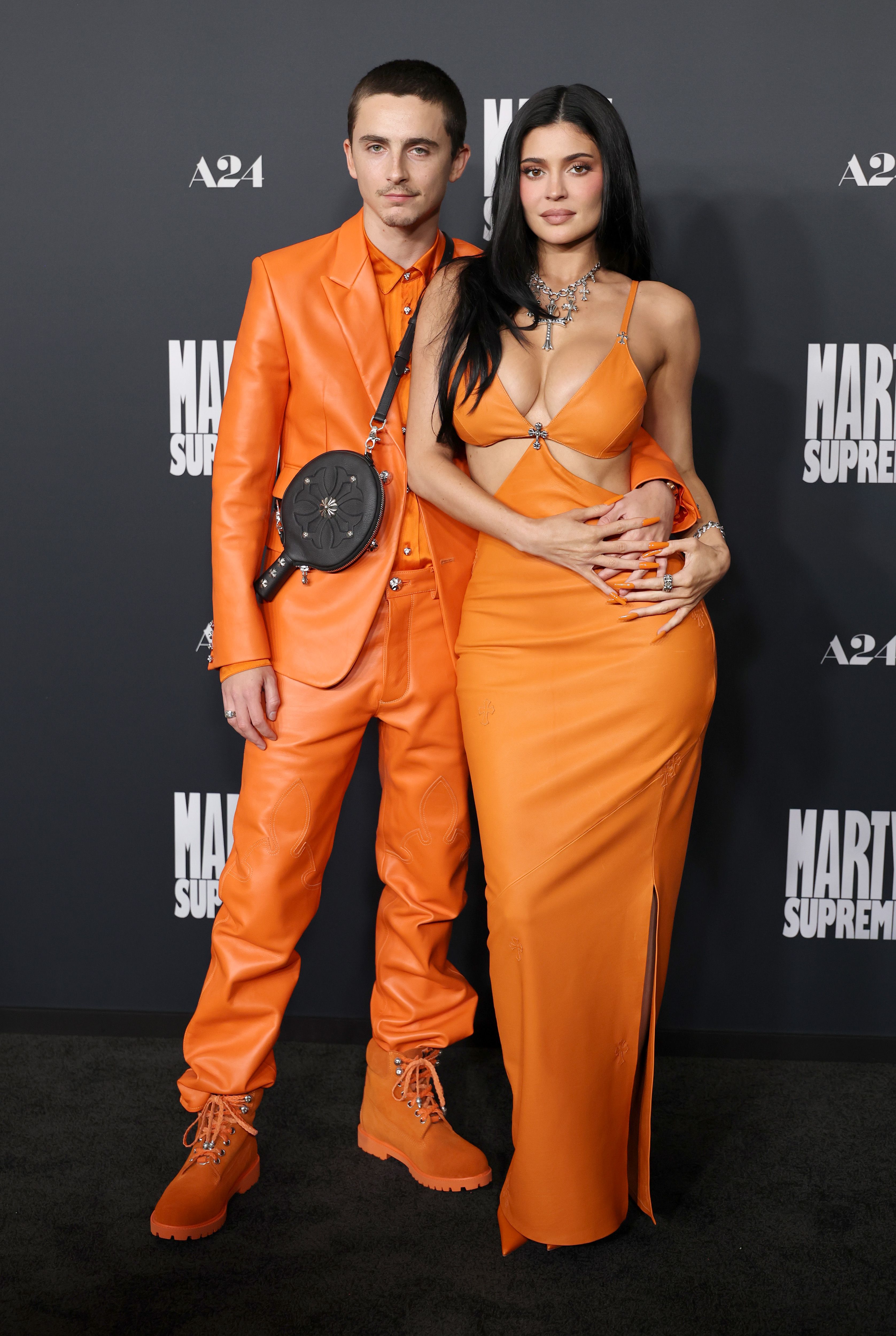 Kylie Jenner and Timothee Chalamet on a red carpet in 2025.