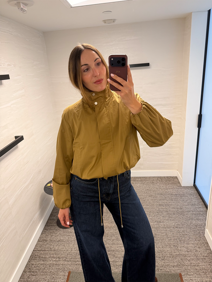 Anna LaPlaca trying on fall fashion items from the Nordstrom Anniversary Sale