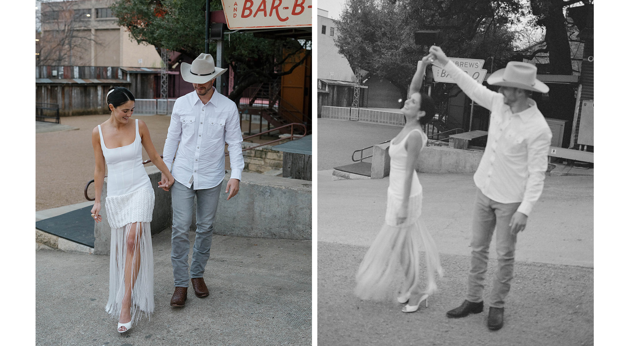 two images of jordan and adam at their welcome dinner.