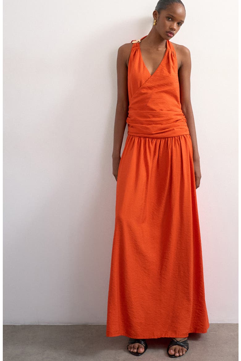 Scarf Neck Plunge Maxi Dress