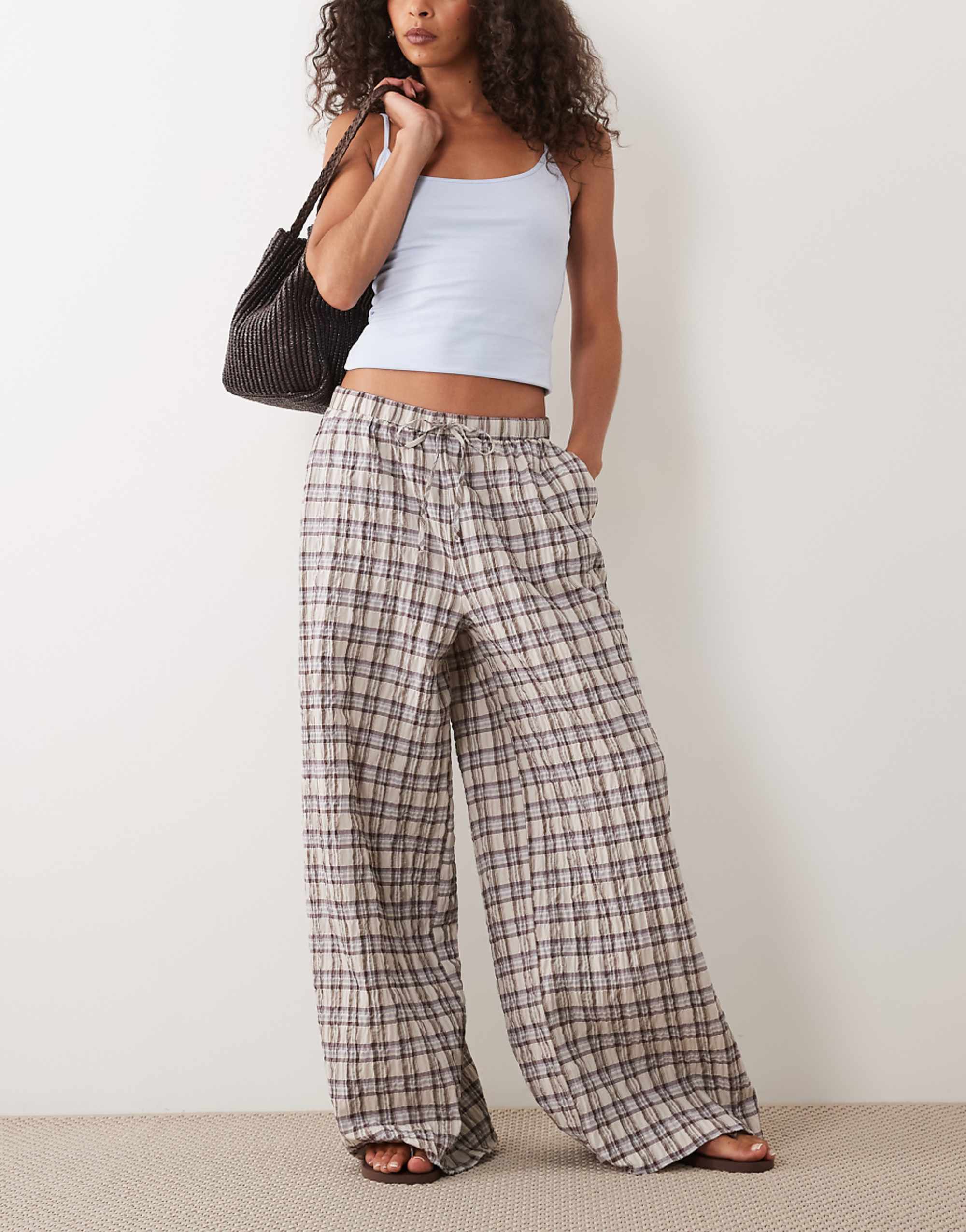 Asos Design Pull on Trouser in Brown Check Co Ord