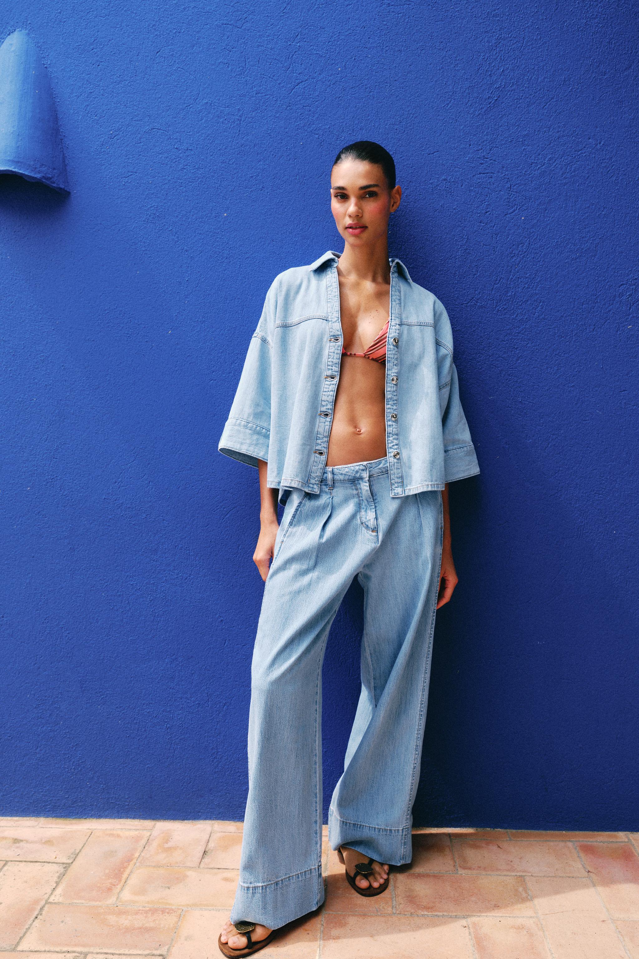 Z1975 Wide-Leg High-Waist Jeans With Pleats - Mid-Blue - 4