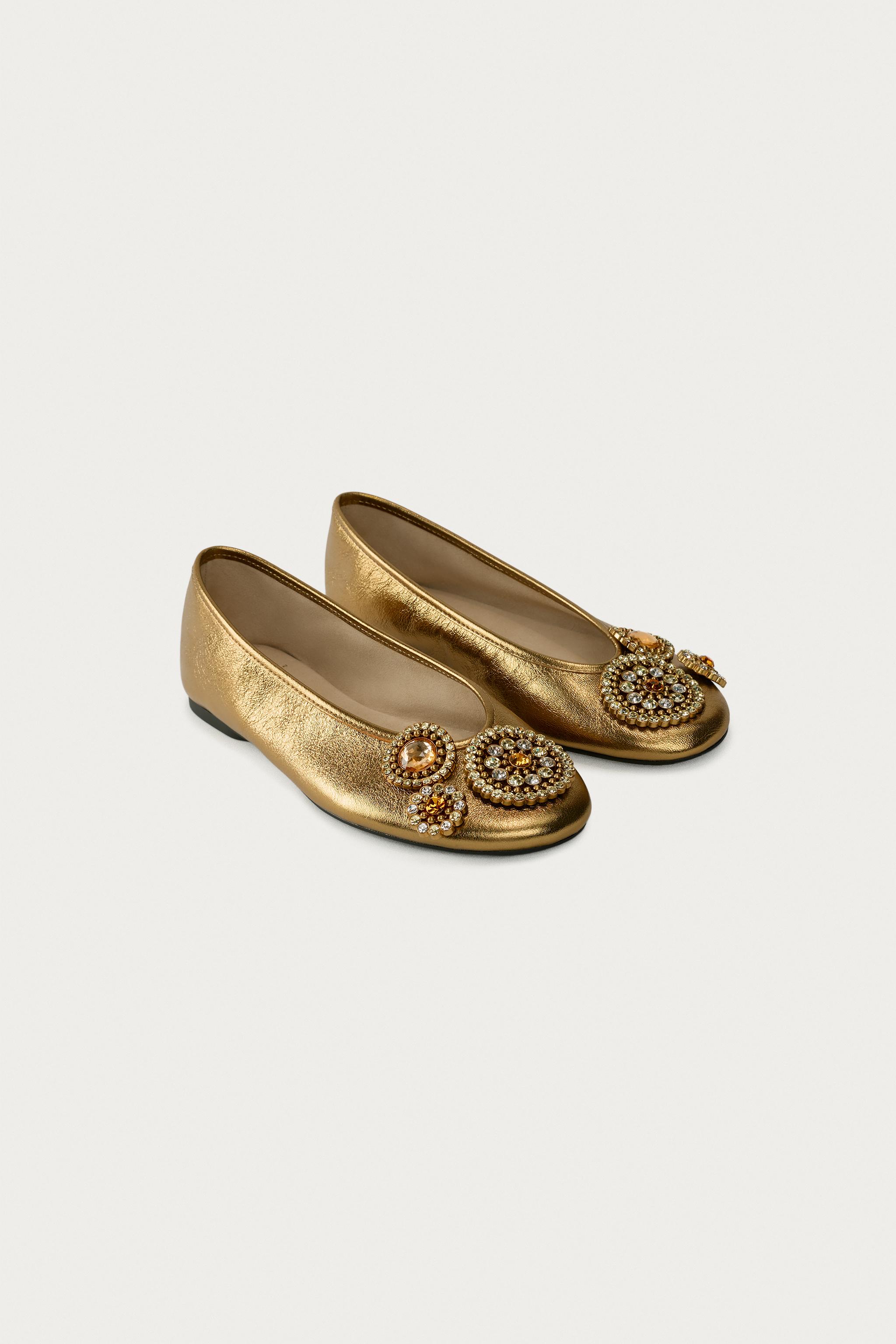 Marisa Berenson X Zara Leather Ballet Flats - Gold - 6