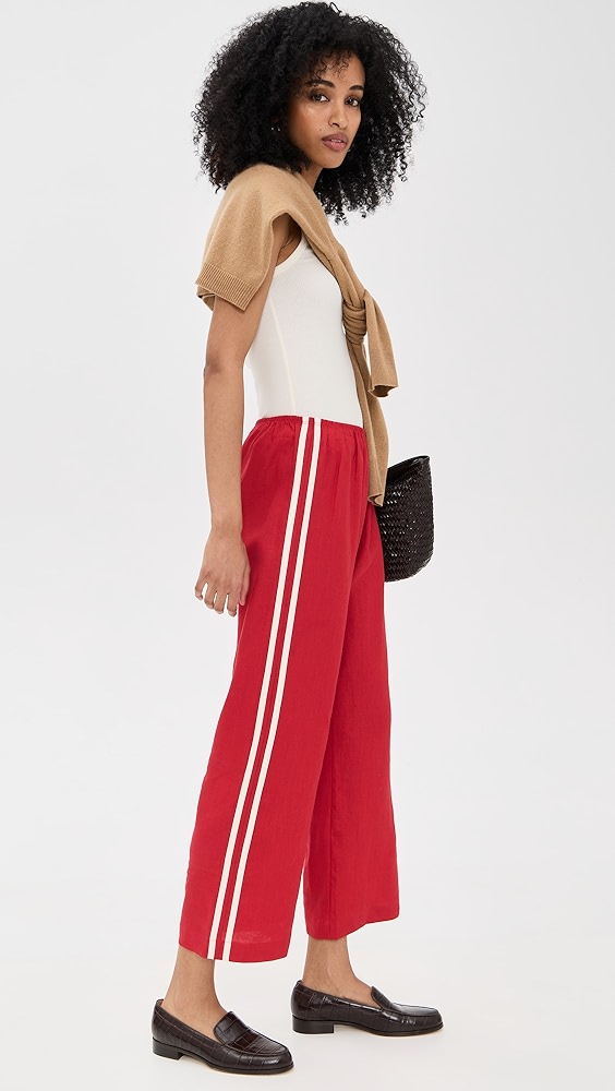 The Linen Stripe Crop Racer Pants - Bell Pepper