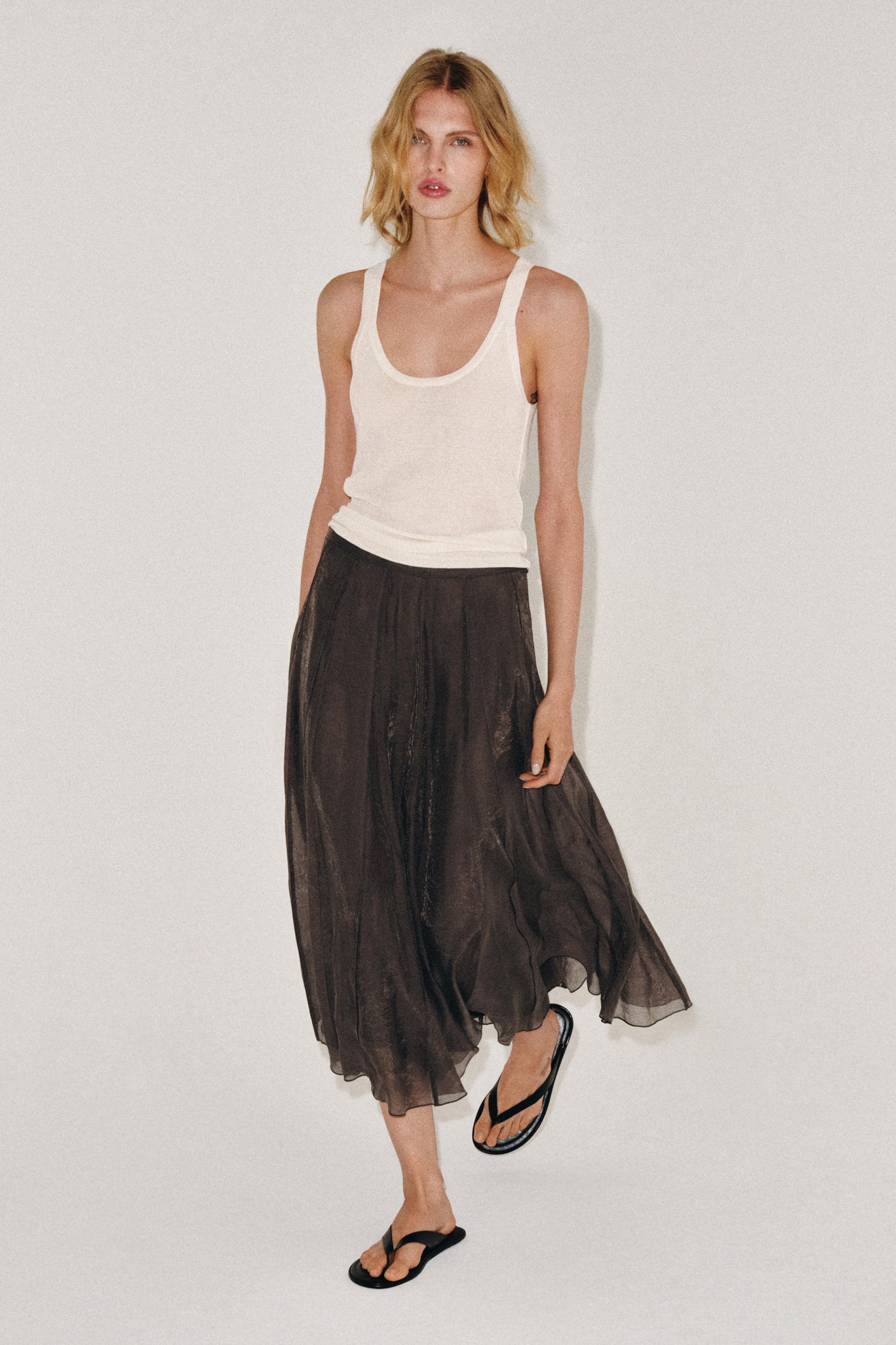 Zw Collection Flowing Combined Skirt - Brown - Xs
